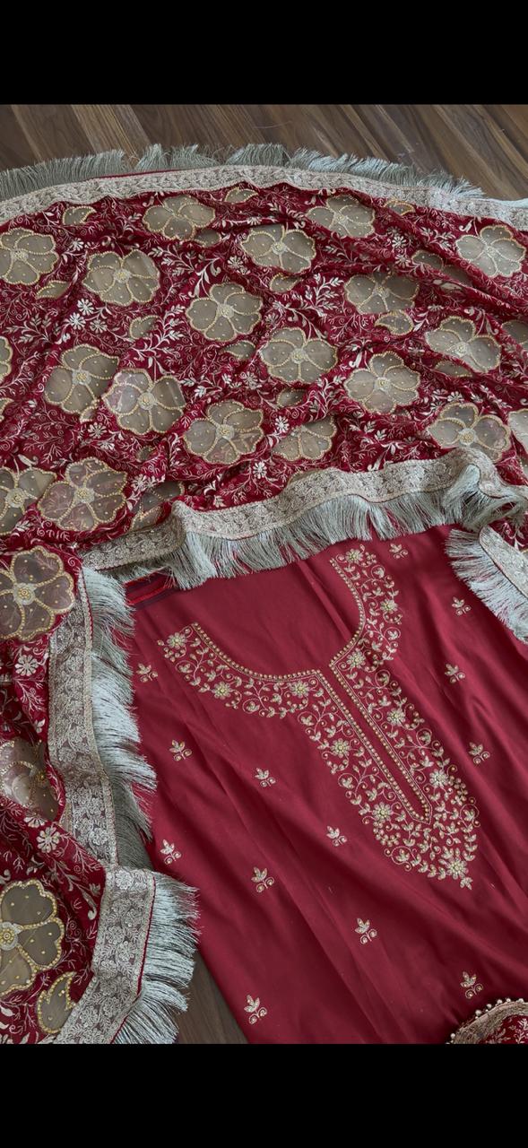 FLORAL NET CUT WORK CHIFFON SILK GHARARA