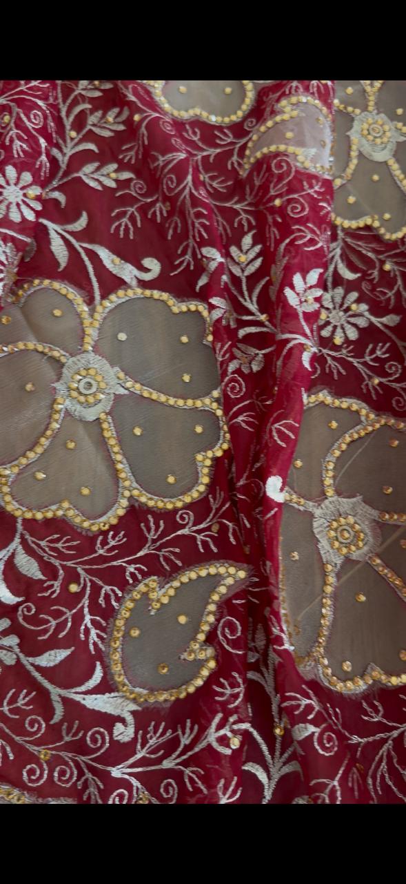 FLORAL NET CUT WORK CHIFFON SILK GHARARA