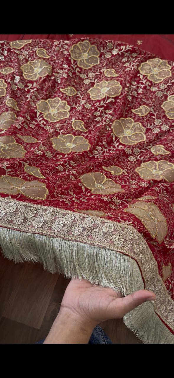 FLORAL NET CUT WORK CHIFFON SILK GHARARA