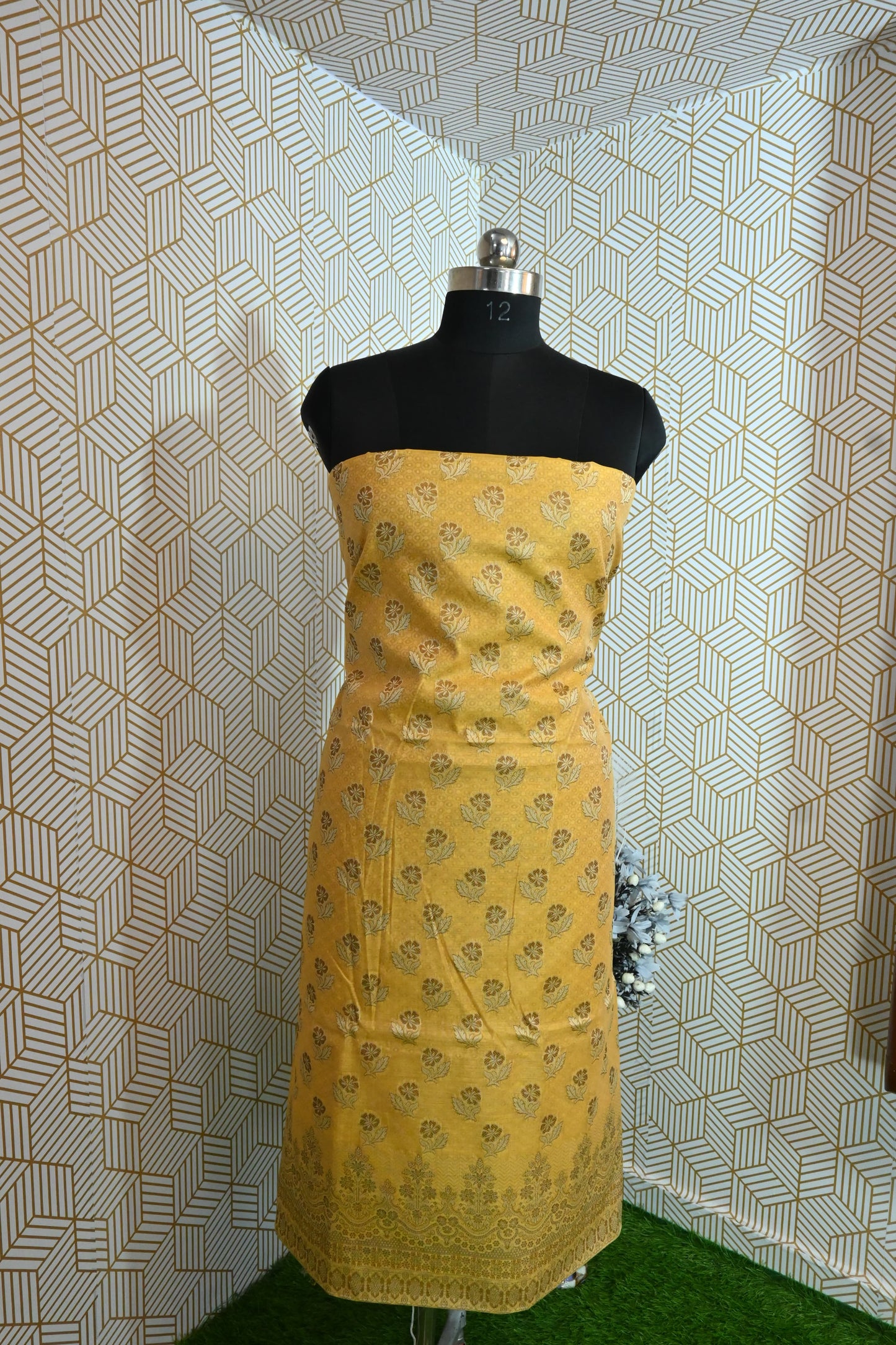 Yellow Meenadar Banarasi Cotton Silk 3 Piece Suit