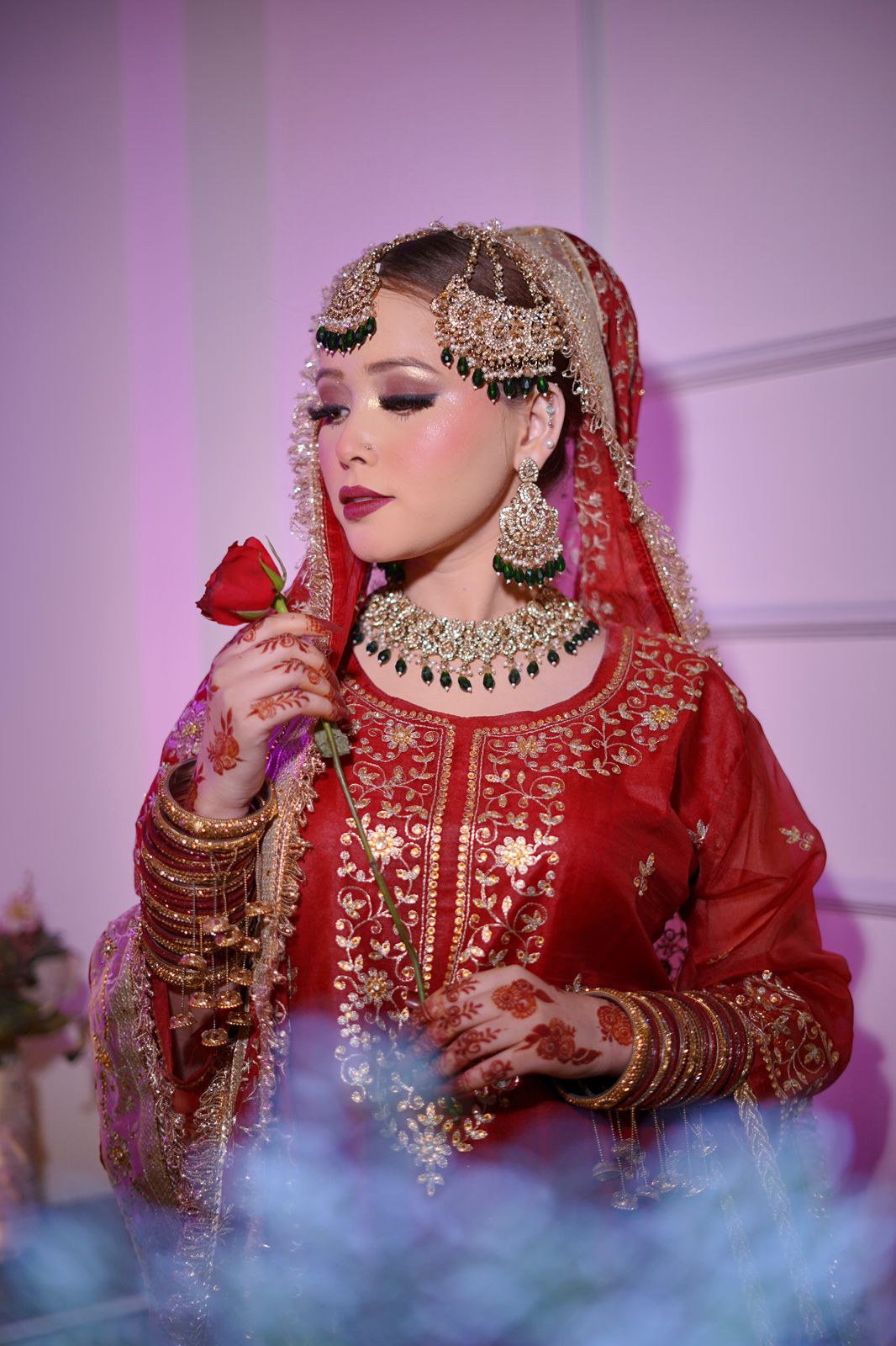 Maroon shade Embroidered Gharara with chiffon silk base