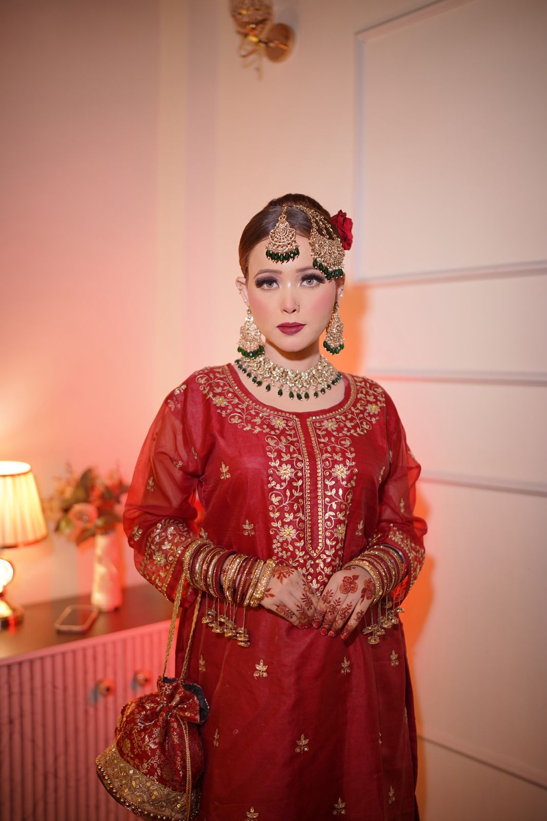 Maroon shade Embroidered Gharara with chiffon silk base