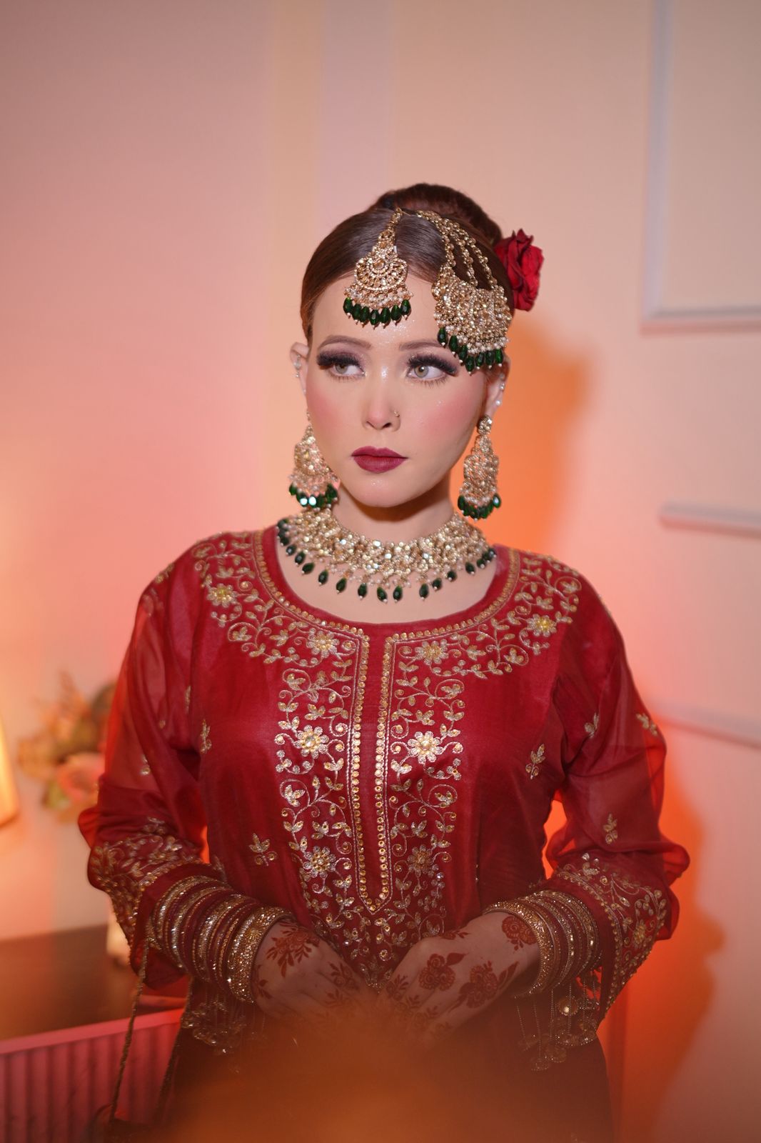 Maroon shade Embroidered Gharara with chiffon silk base
