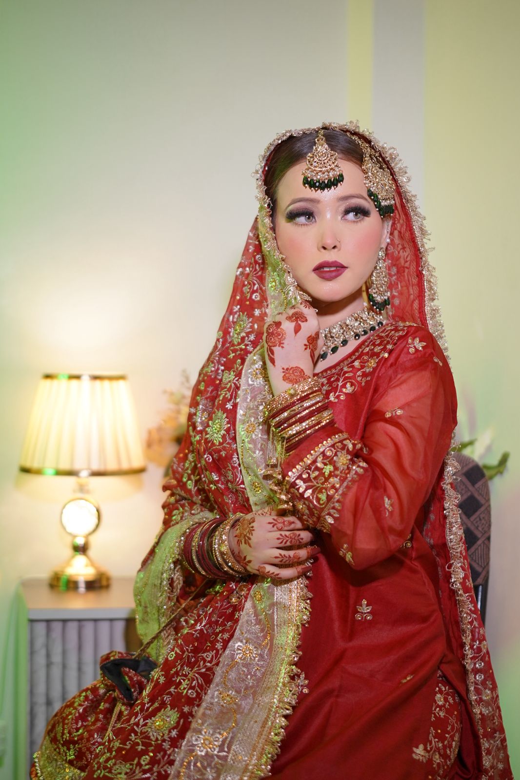 Maroon shade Embroidered Gharara with chiffon silk base