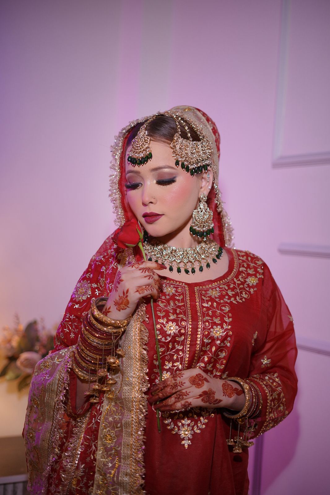 Maroon shade Embroidered Gharara with chiffon silk base