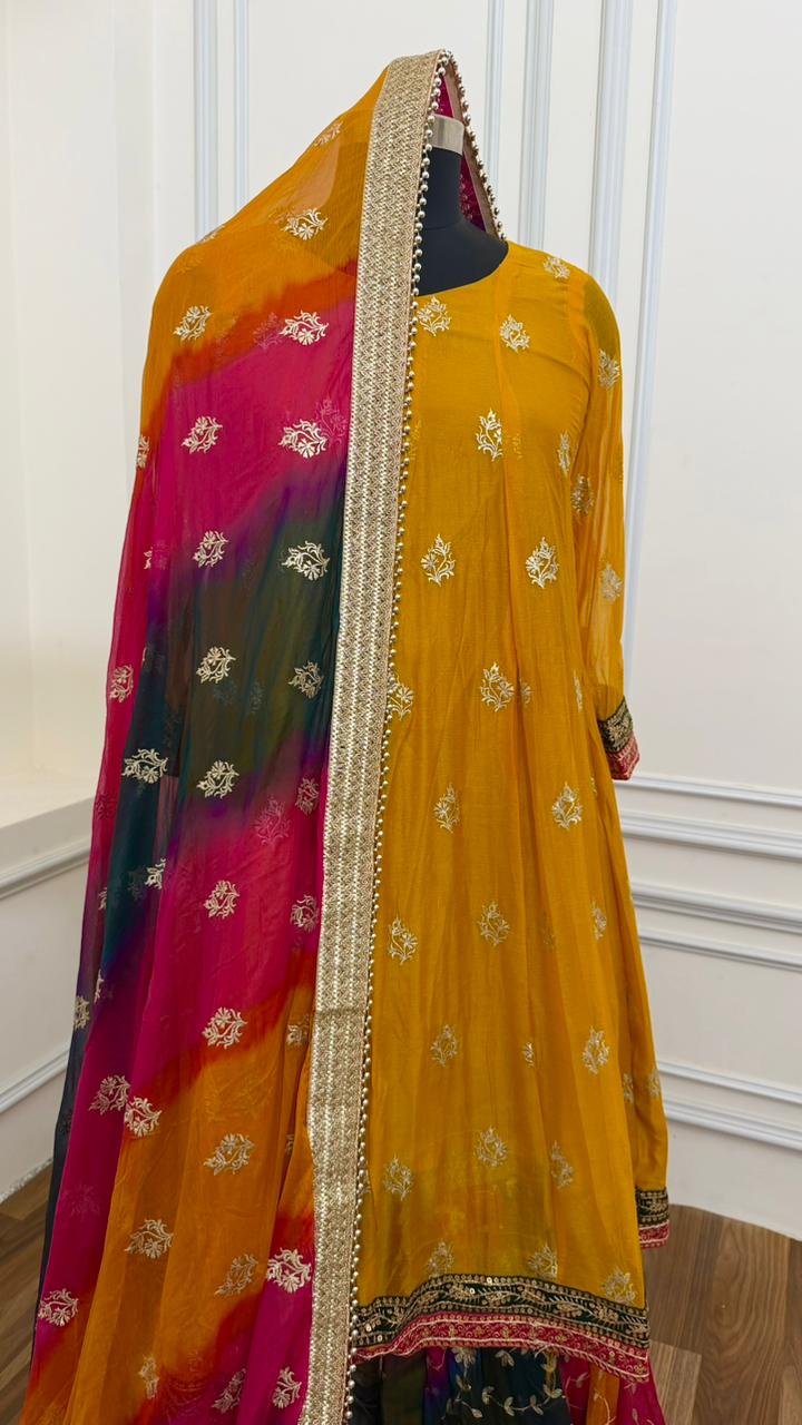 CHIFFON SILK BASED HALDI SPECIAL MULTI GHARARA