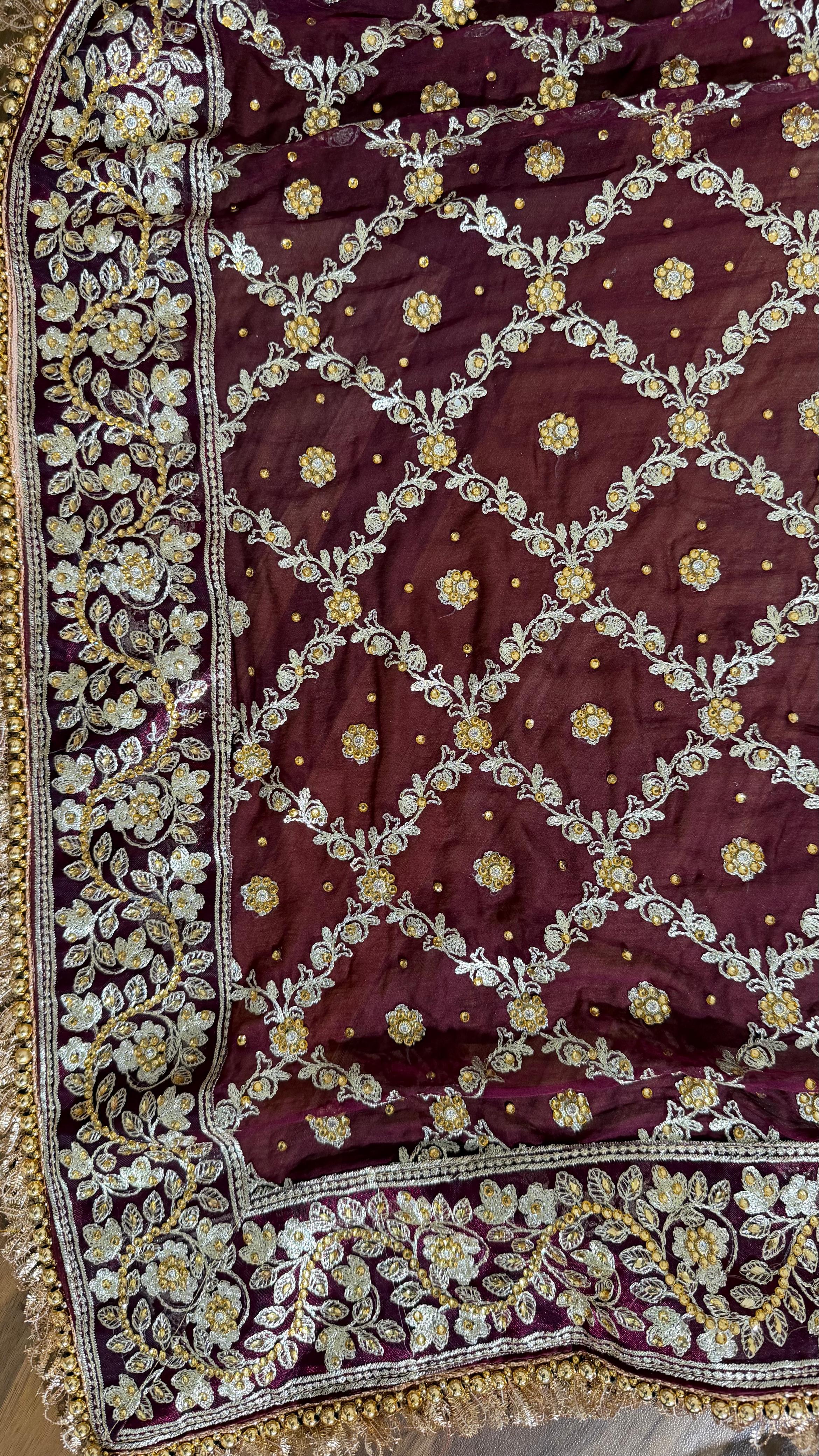 100% PURE TISSUE SILK HAND WORK KURTI GHARARA