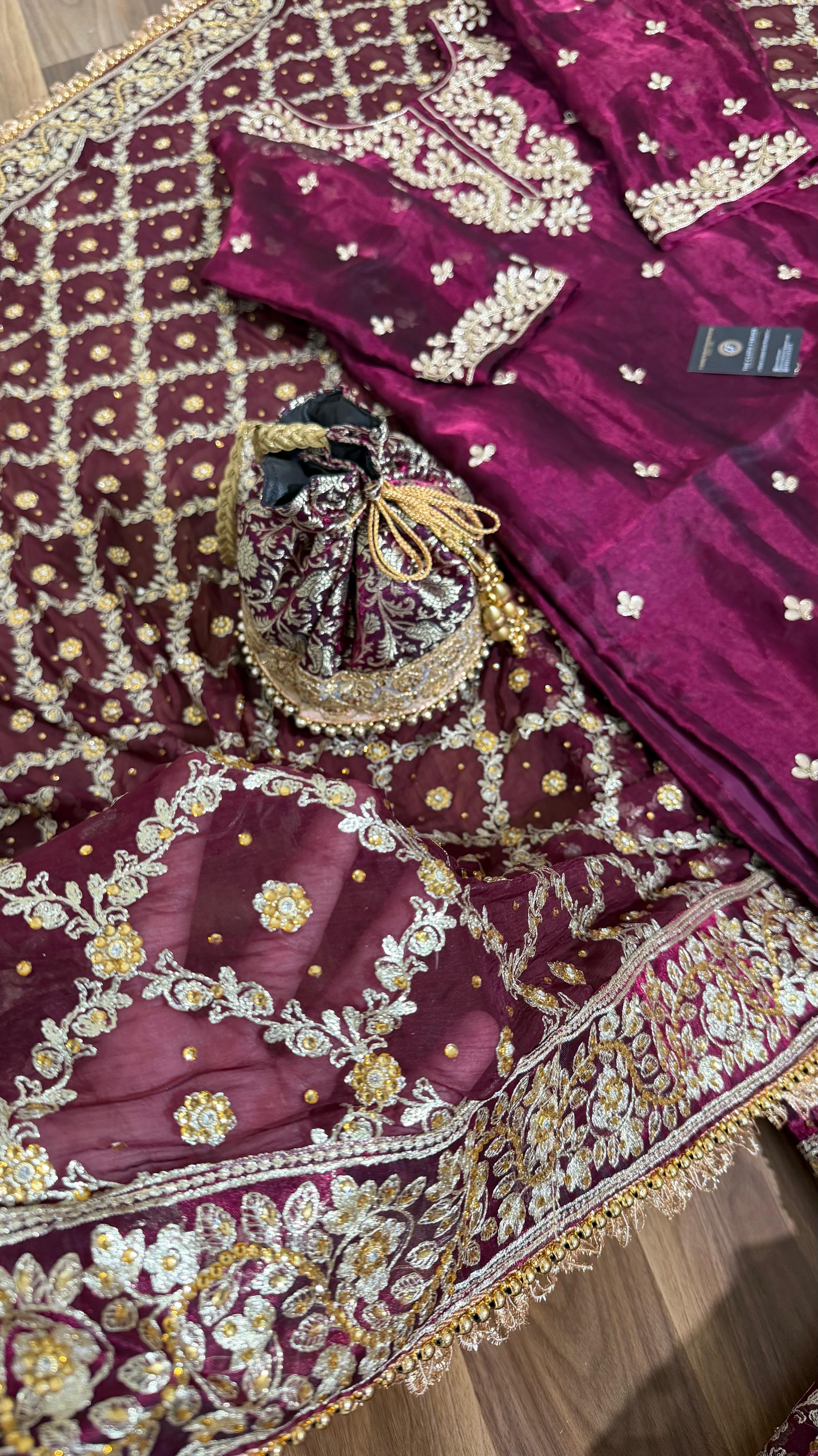 100% PURE TISSUE SILK HAND WORK KURTI GHARARA