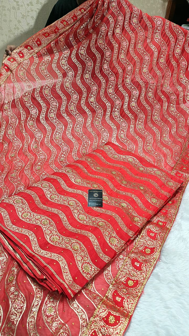 Strawberry Zig Zag 2 Mashru Silk Banarasi Gharara