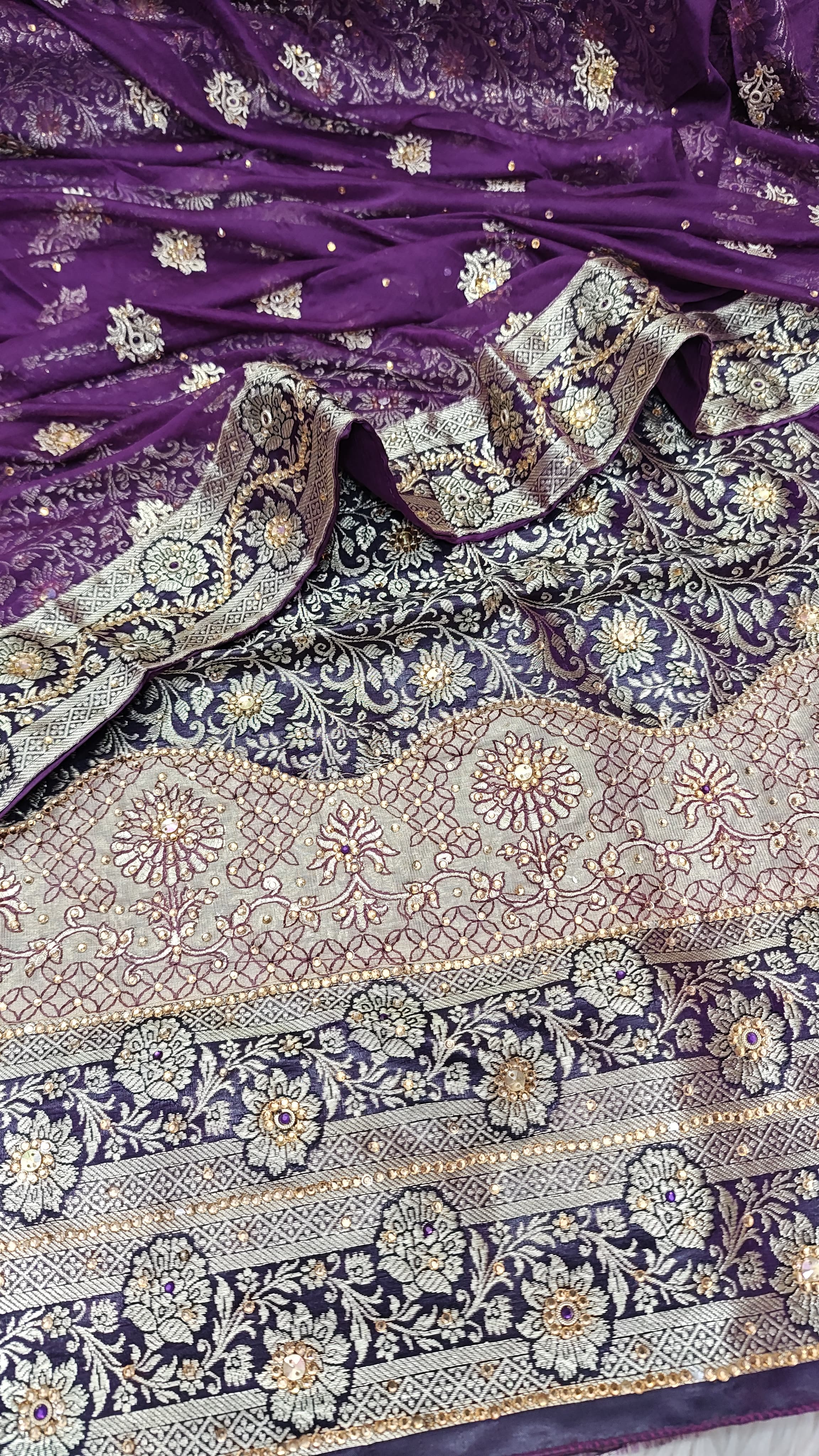Violet Purple Banarasi Kimkhab Silk 3 Piece Suit