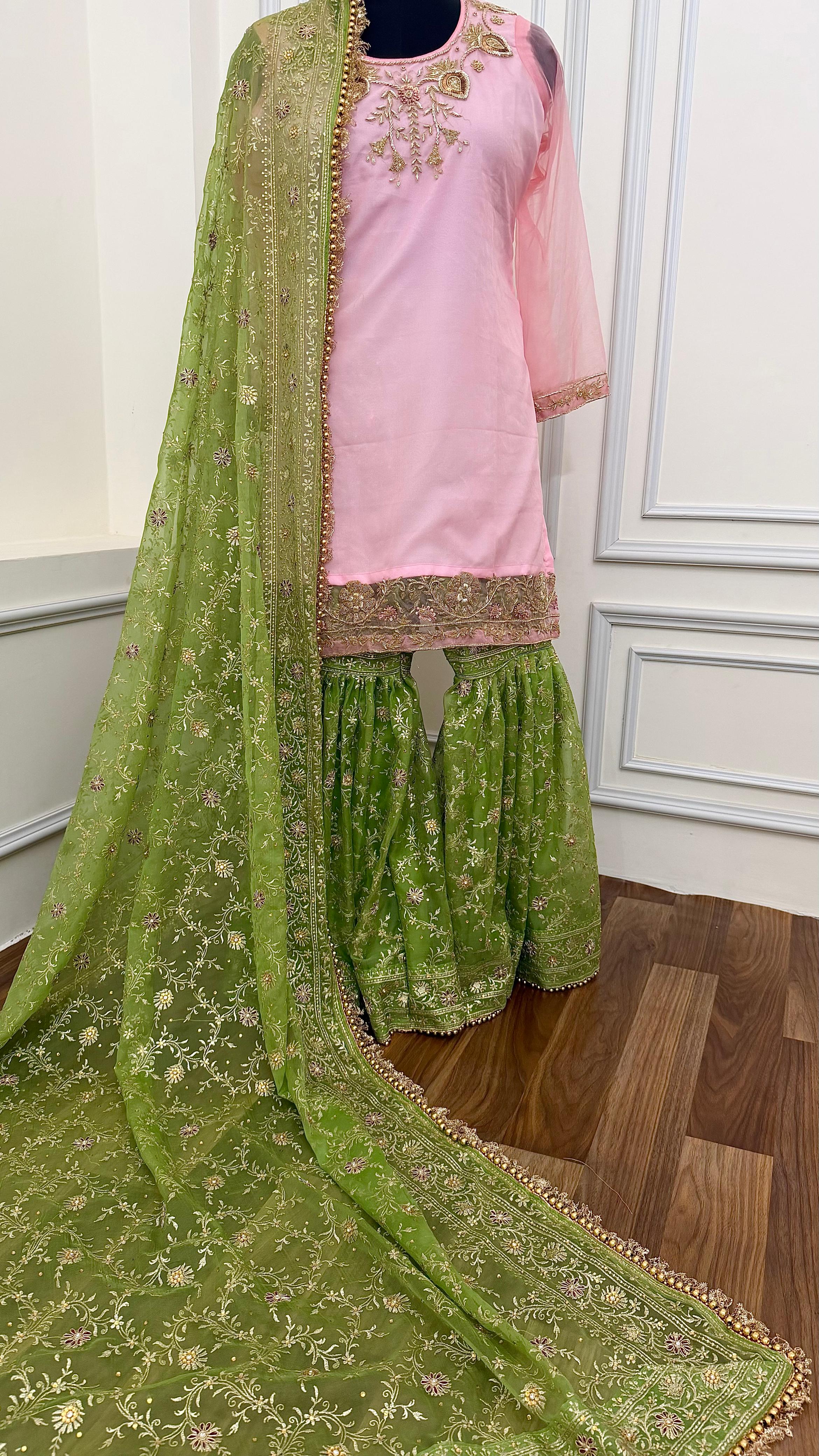 PISTA BABY PINK CONTRAST GHARARA THE CLOTH FARMER PISTA BABY PINK CONTRAST GHARARA THE CLOTH FARMER