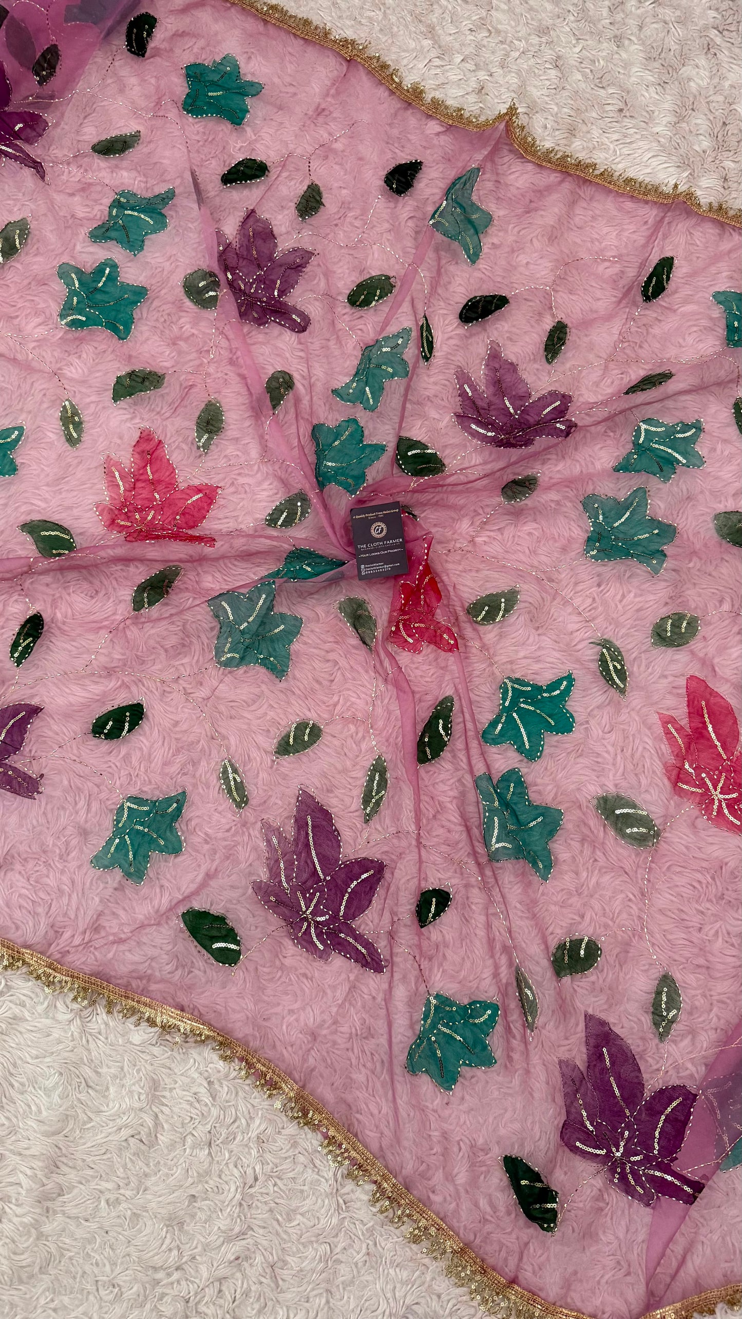 PURPLE MAROON GREEN FLORAL PAINTED DUPATTA