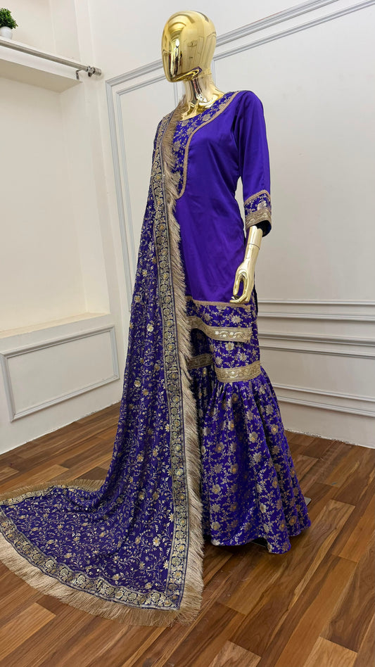 INDIGO BLUE KIMKHAB GHARARA