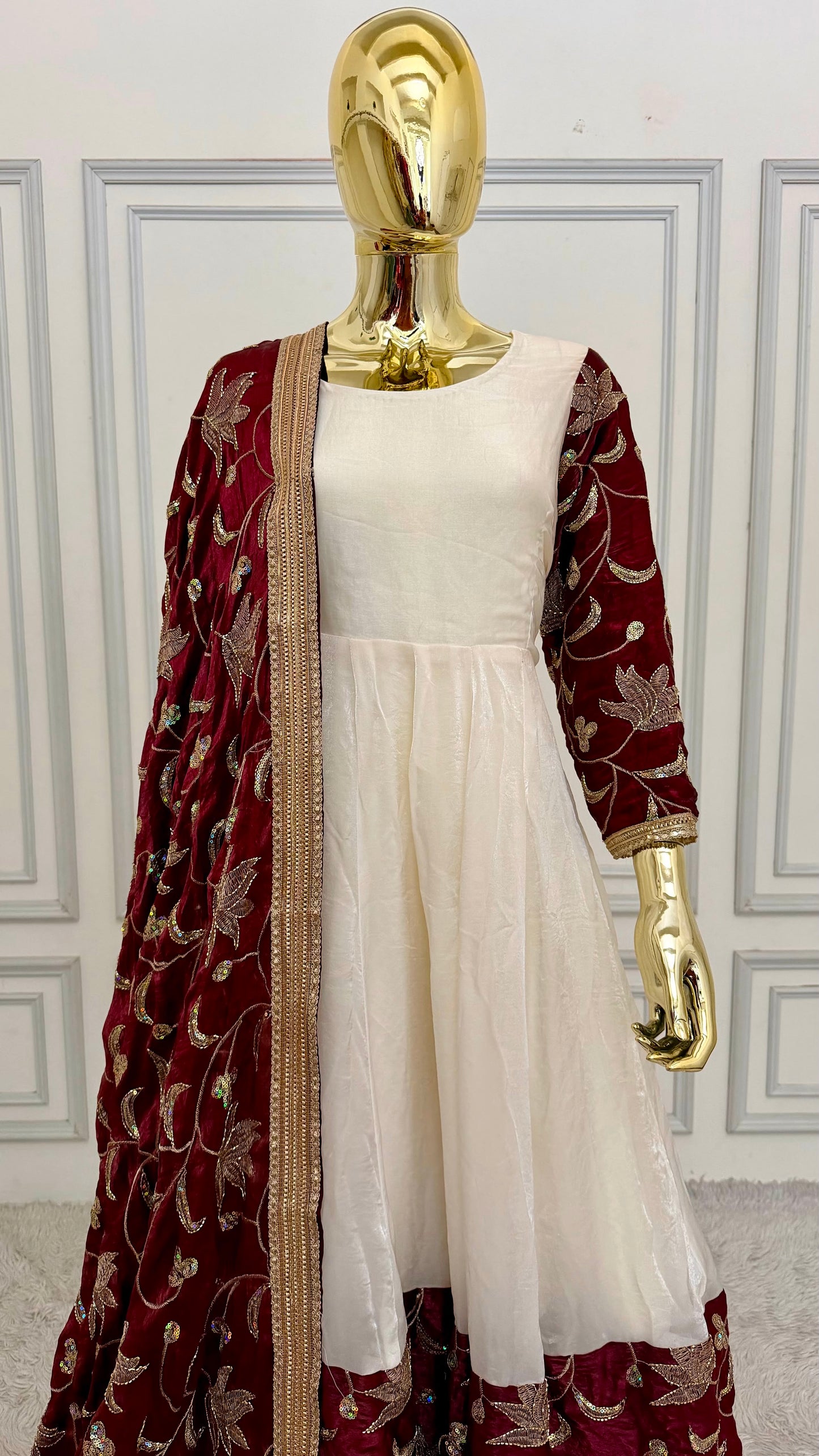 OFF WHITE MAROON PINTEREST ANARKALI