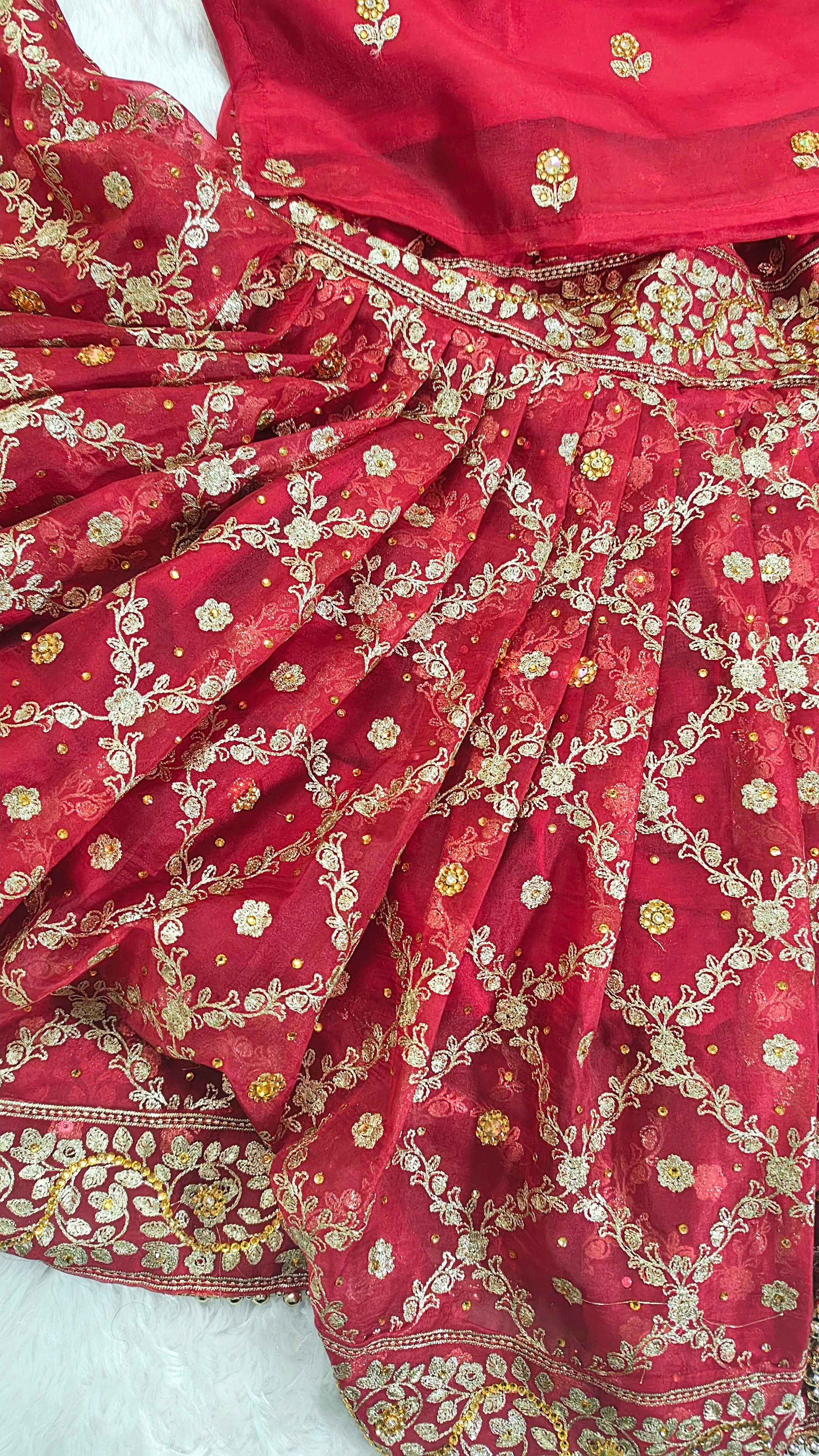 Bridal Maroon Jaal Pattern Embroidered Gharara