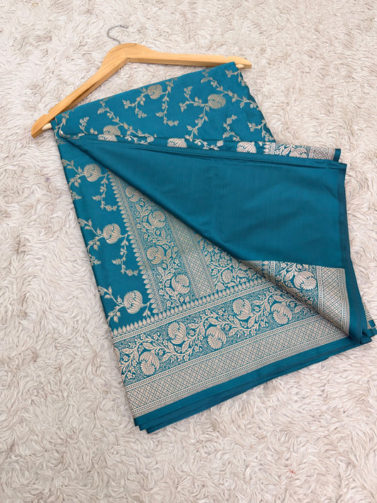 TEAL MASHRU KATAAN SILK SAREE