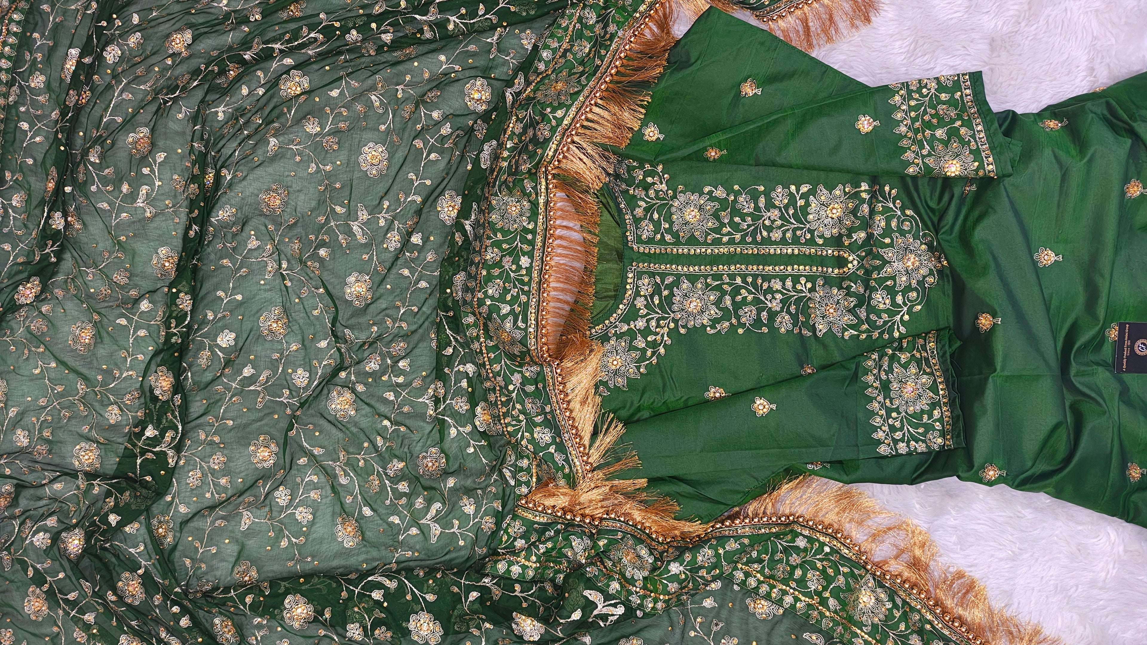 Dark Mehandi Green Embroidered Gharara with Viscose silk base