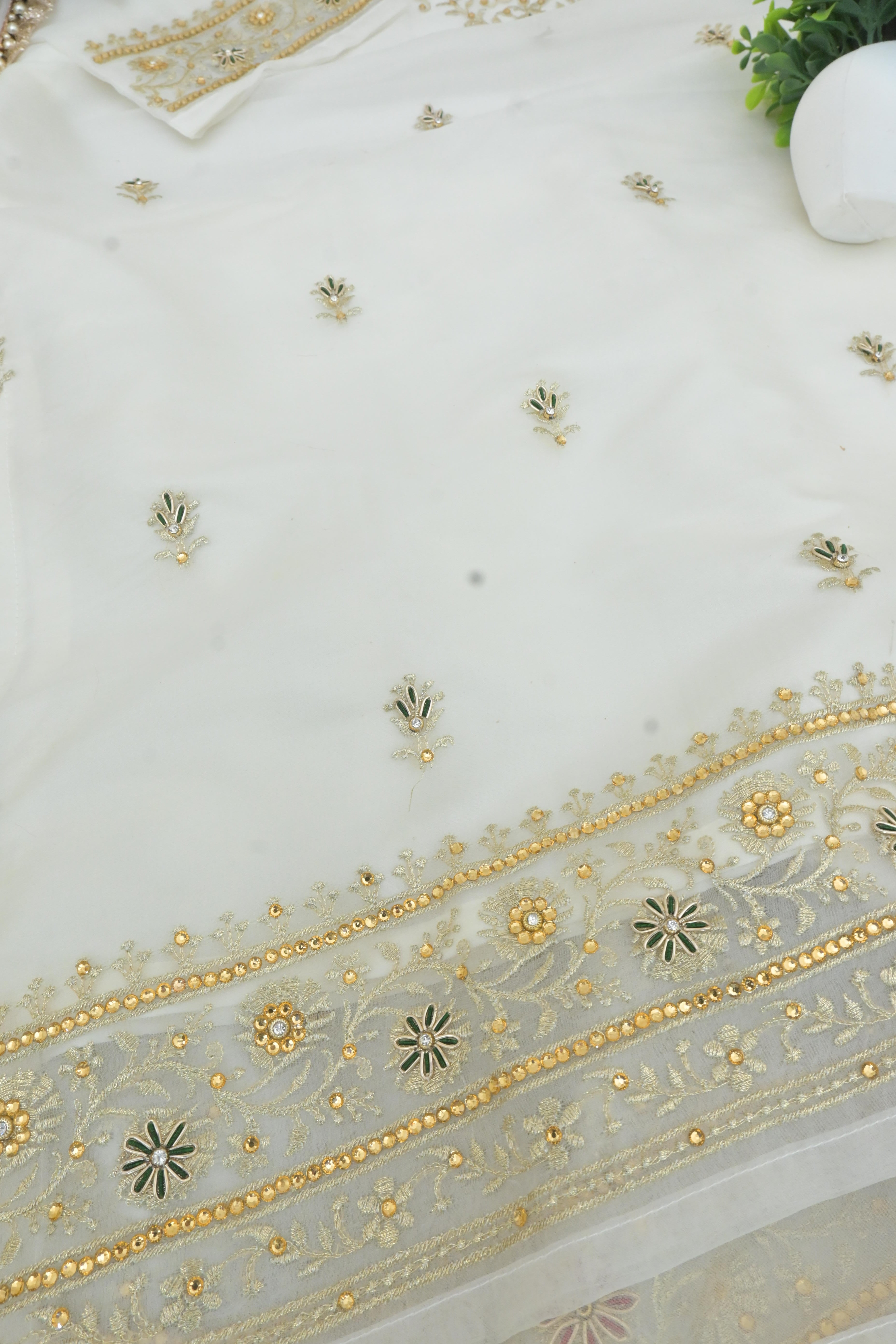 Off white handwork meenakari embroiderded gharara