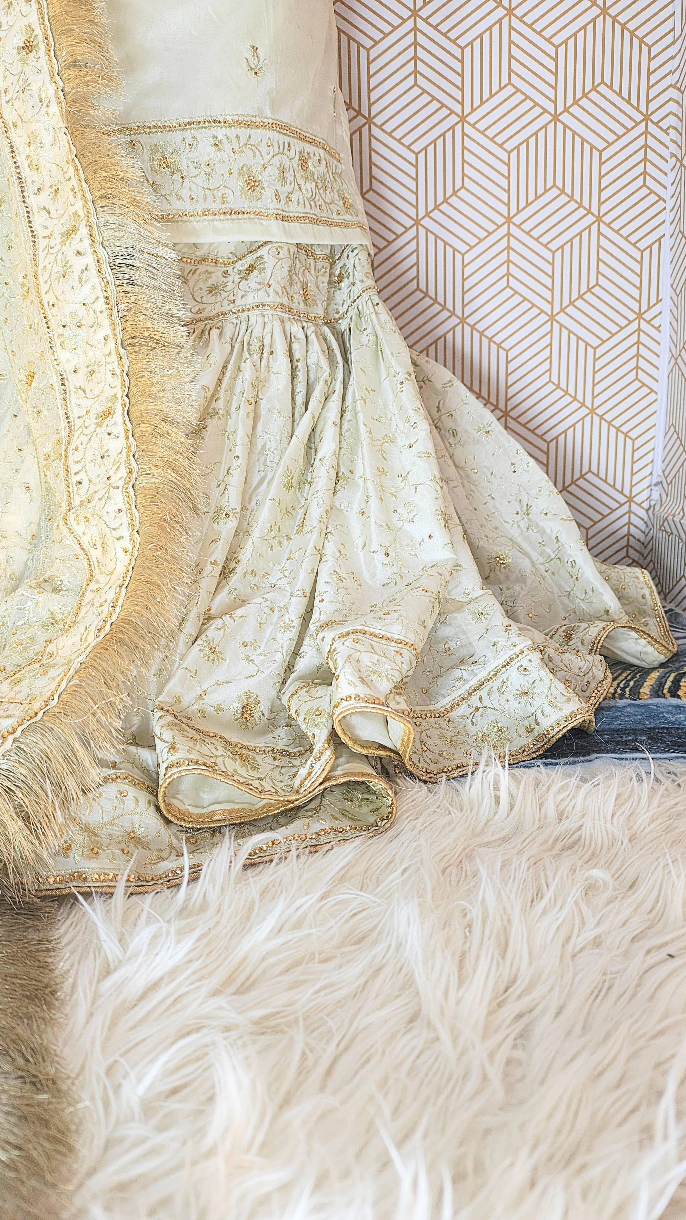 Off white Embroidered Gharara with Viscose silk base