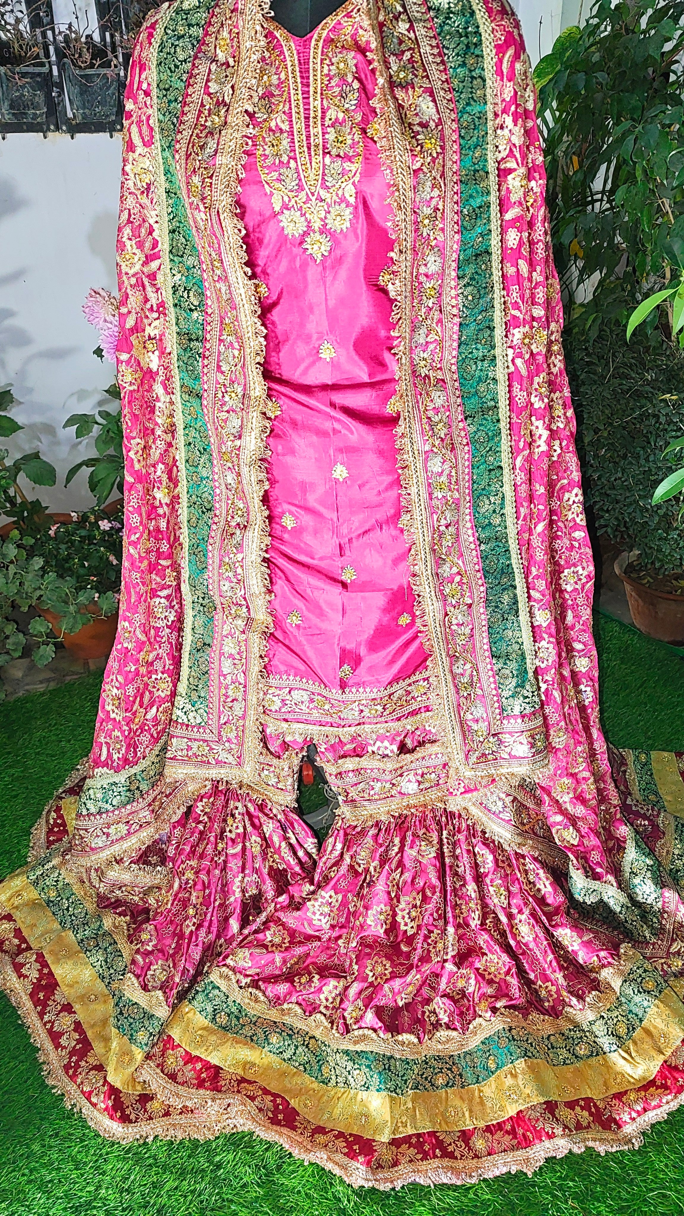 Onion pink shade  Embroidered Gharara with Viscose silk base