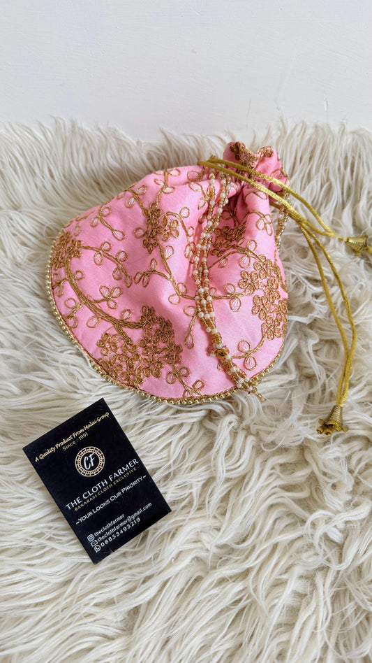 BANARASI EMBROIDED BABY PINK COLOR POTLI
