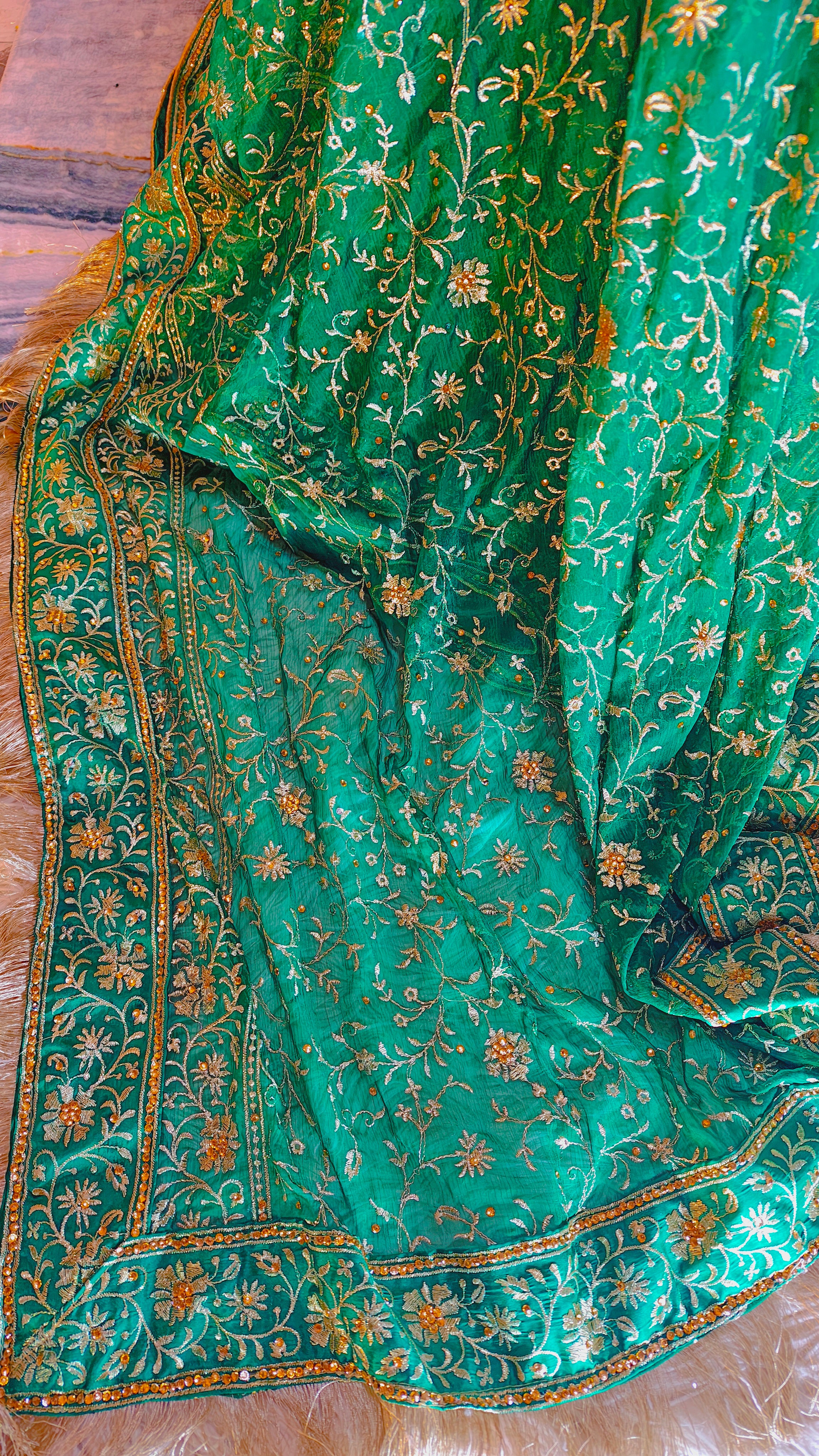 parrot Green Embroidered Gharara with Viscose silk base