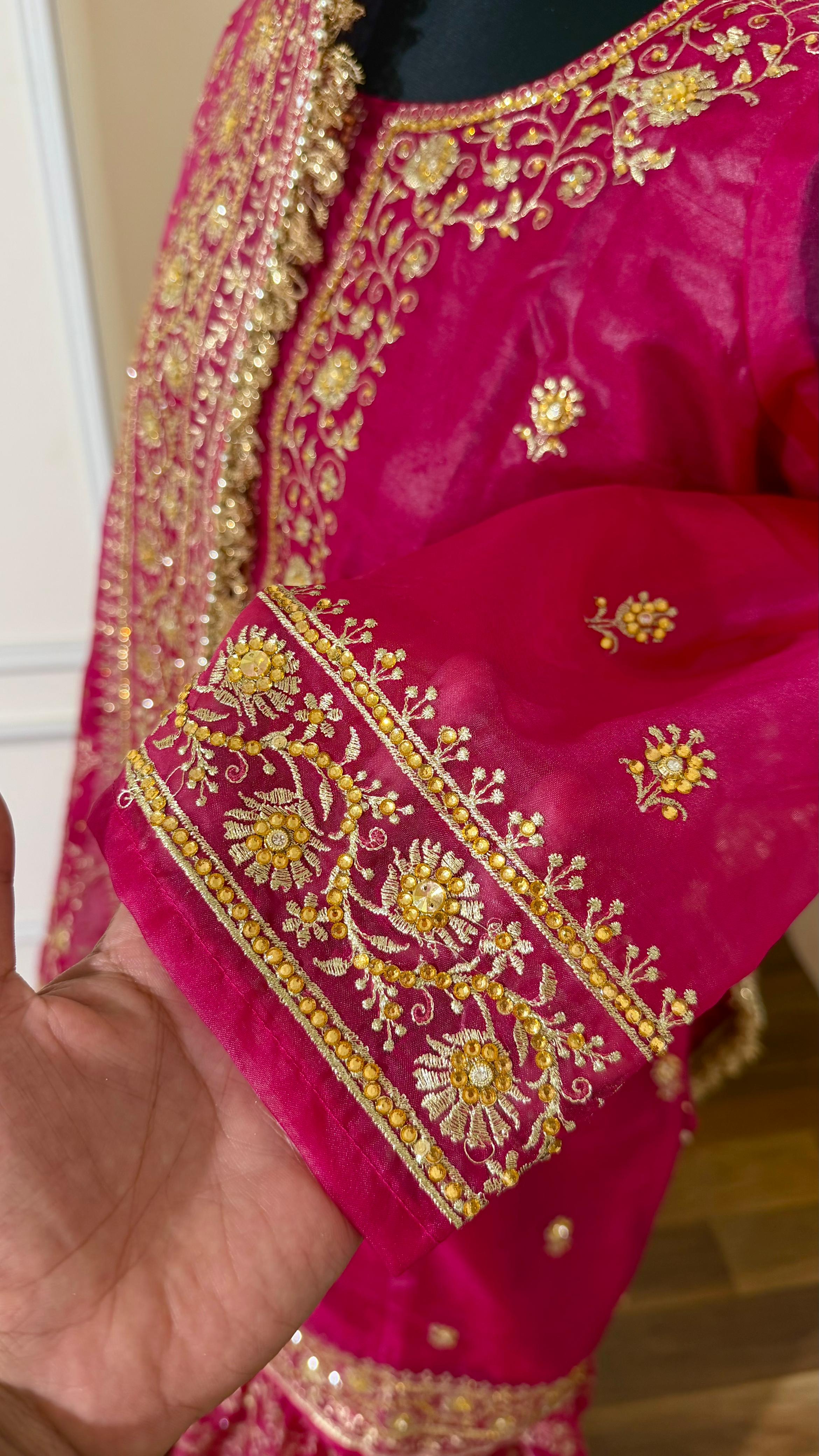 Rani pink zari Embroidery jaal gharara
