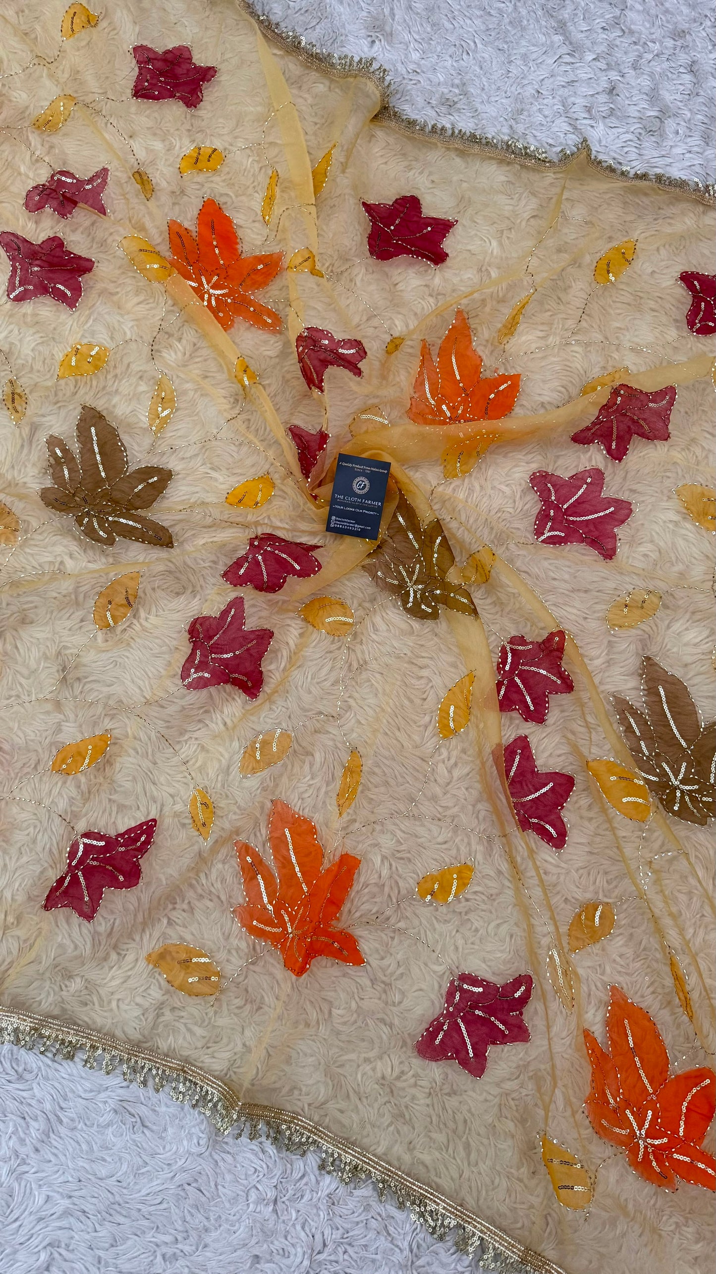 ORANGE YELLOW MAROON FLORAL PAINTED DUPATTA