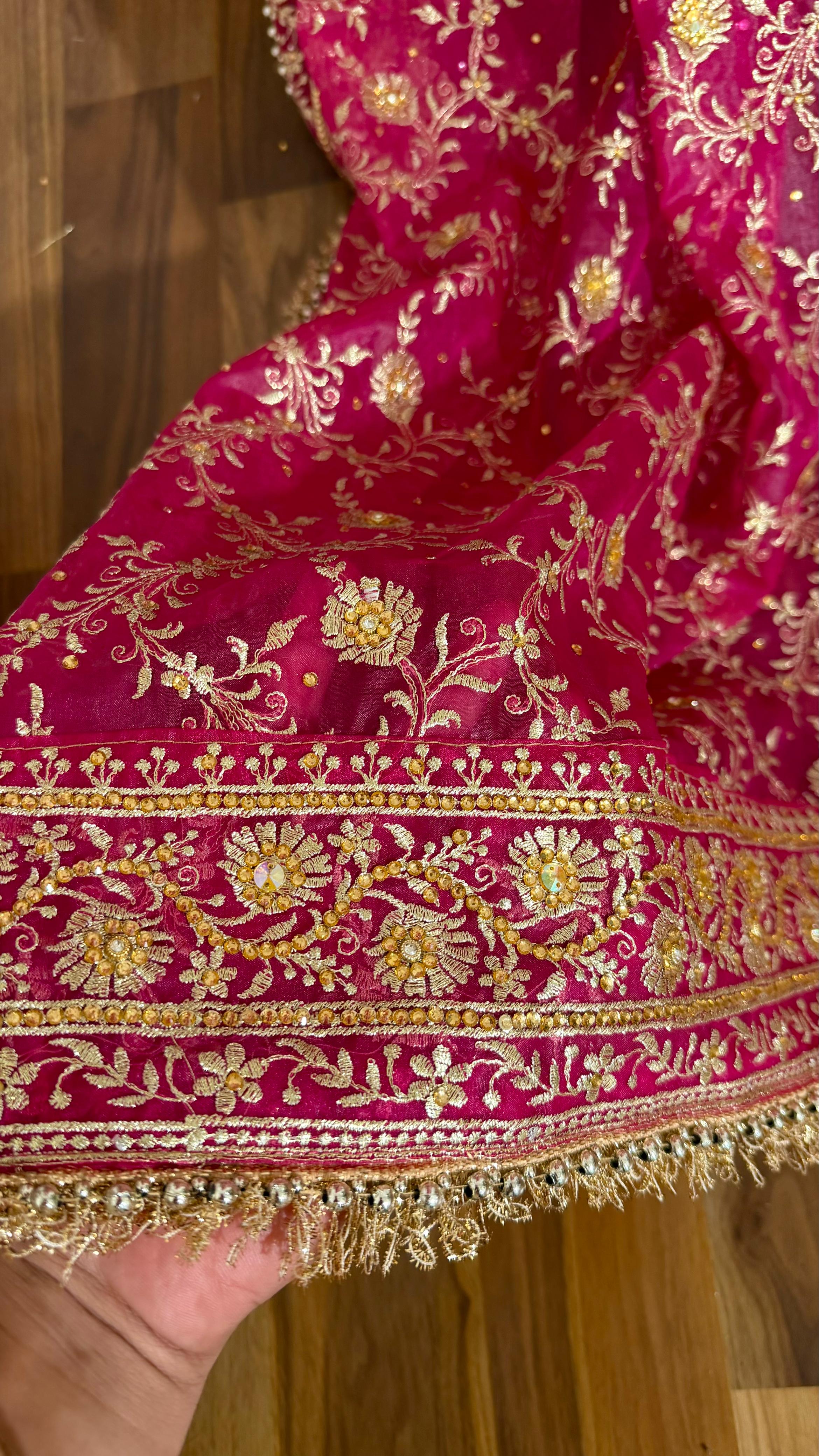 Rani pink zari Embroidery jaal gharara