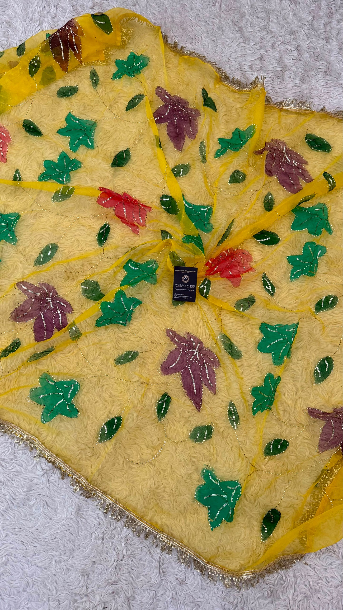 GREEN MAROON ORANGE FLORAL PAINTED DUPATTA