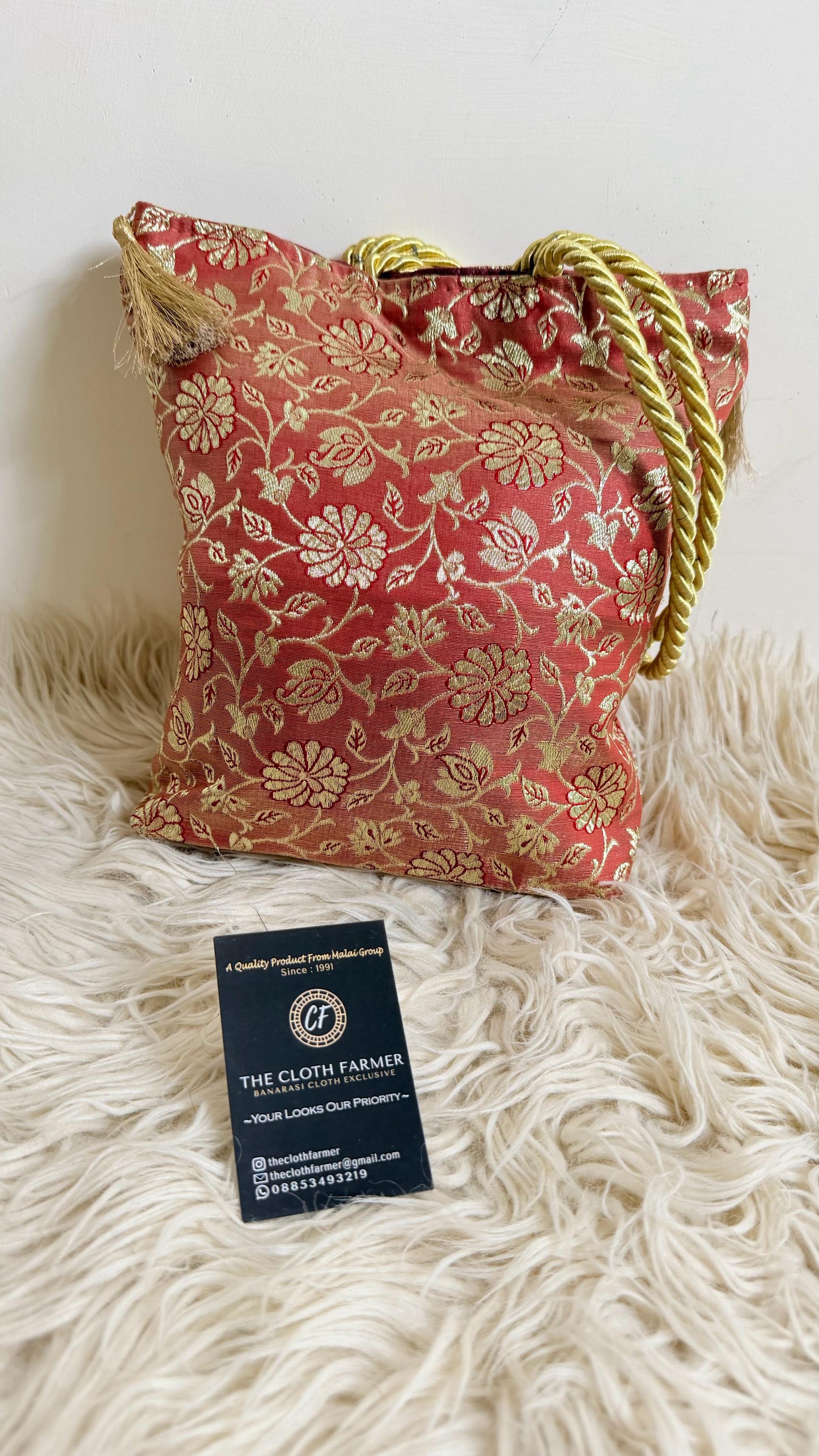 DARK PEACH COLOR BANARASI KIMKHAB POTLI