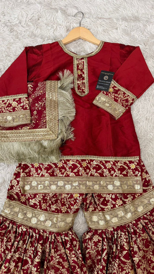 Red kimkhab gharara for little princess