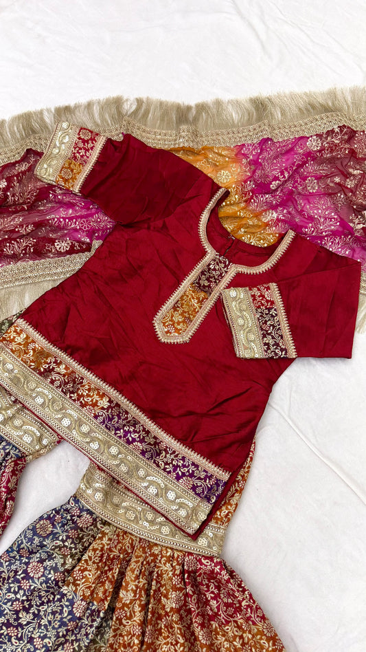 MAROON TOP RAINBOW GHARARA