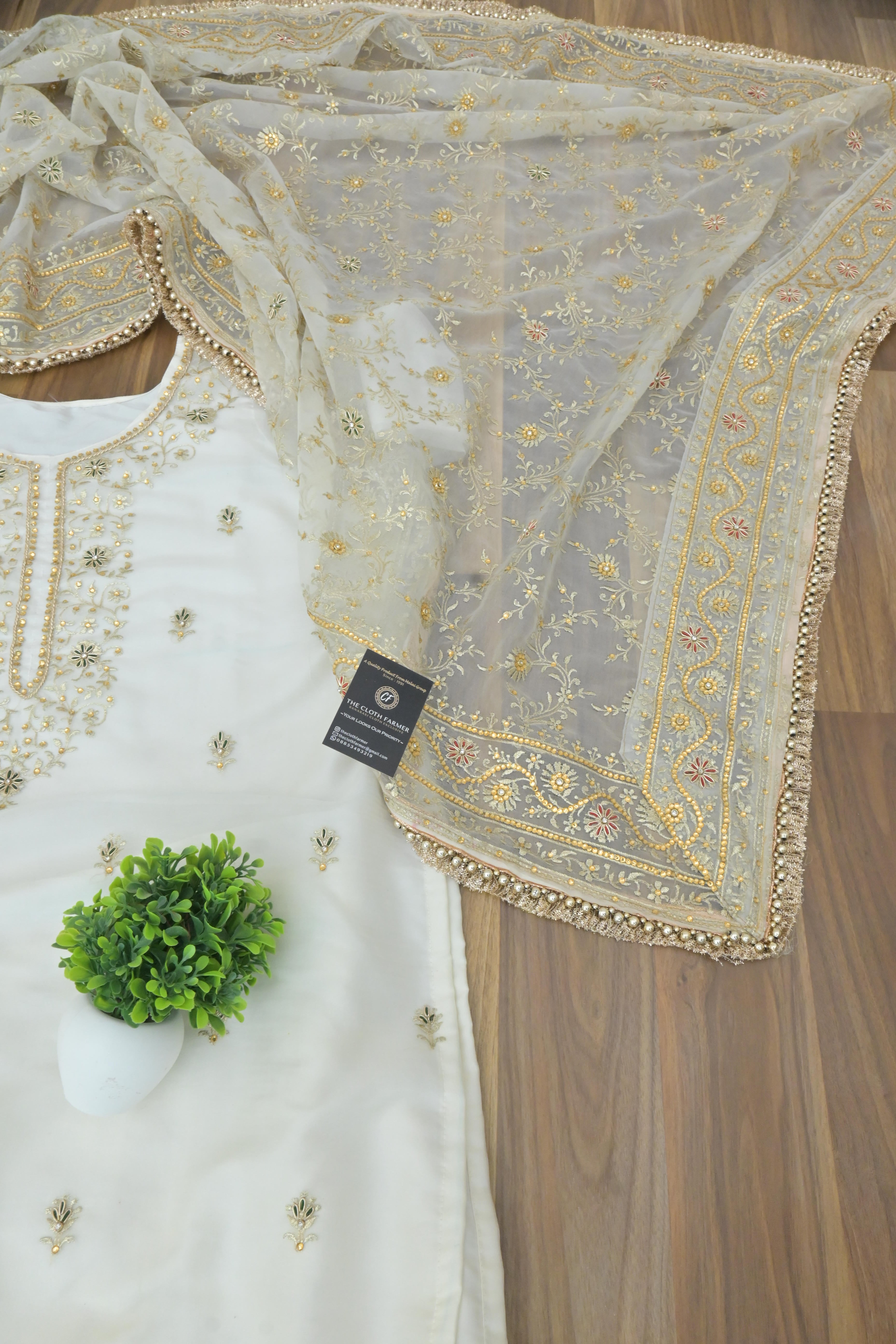 Off white handwork meenakari embroiderded gharara