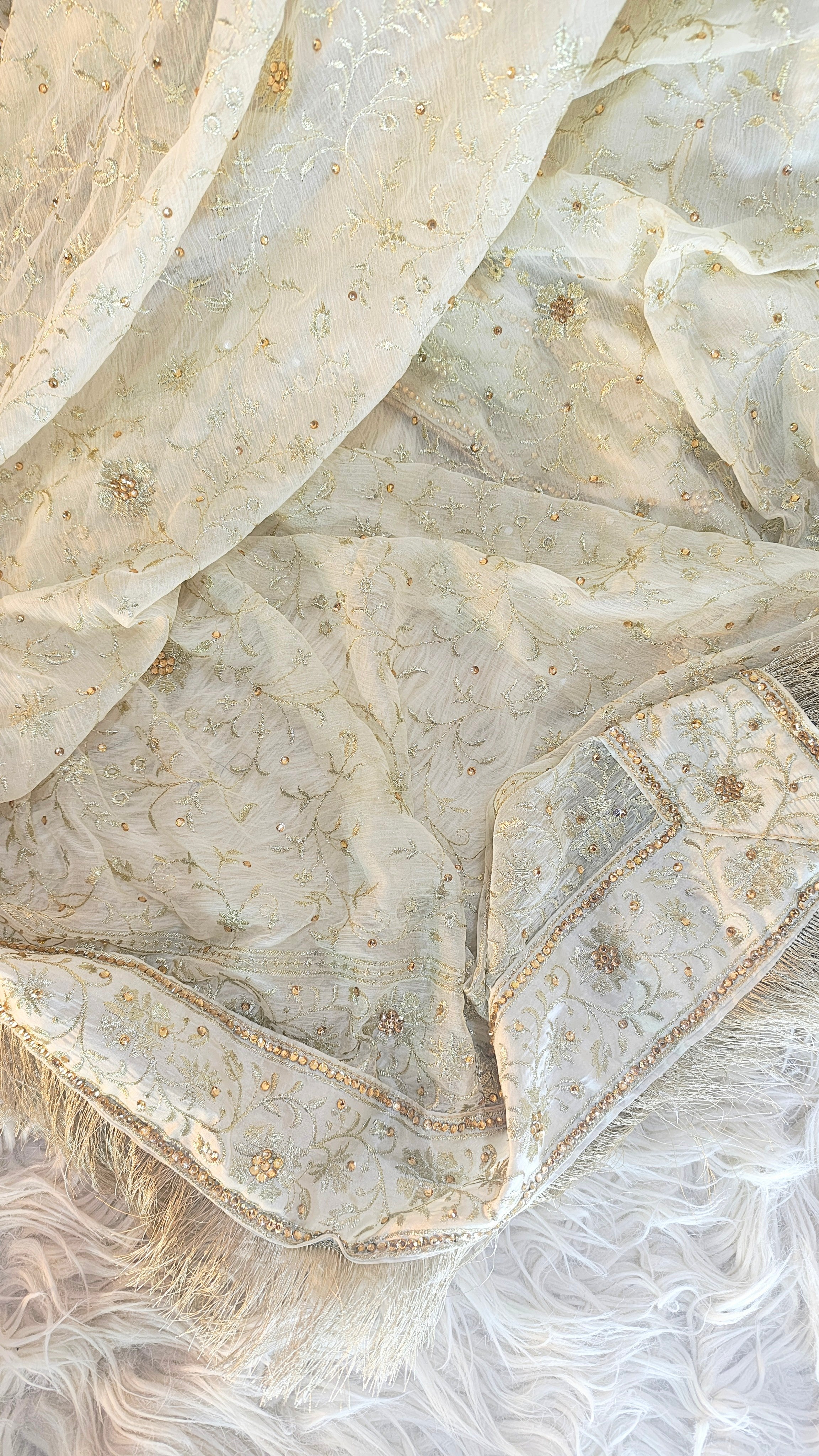 Off white Embroidered Gharara with Viscose silk base