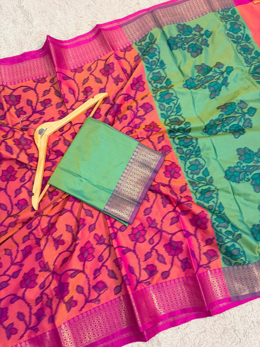 PINKISH PEACH IKAT PRINT SAREE