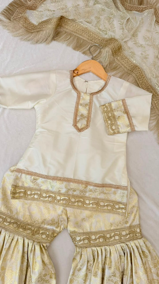 Off white kimkhab gharara for little princess