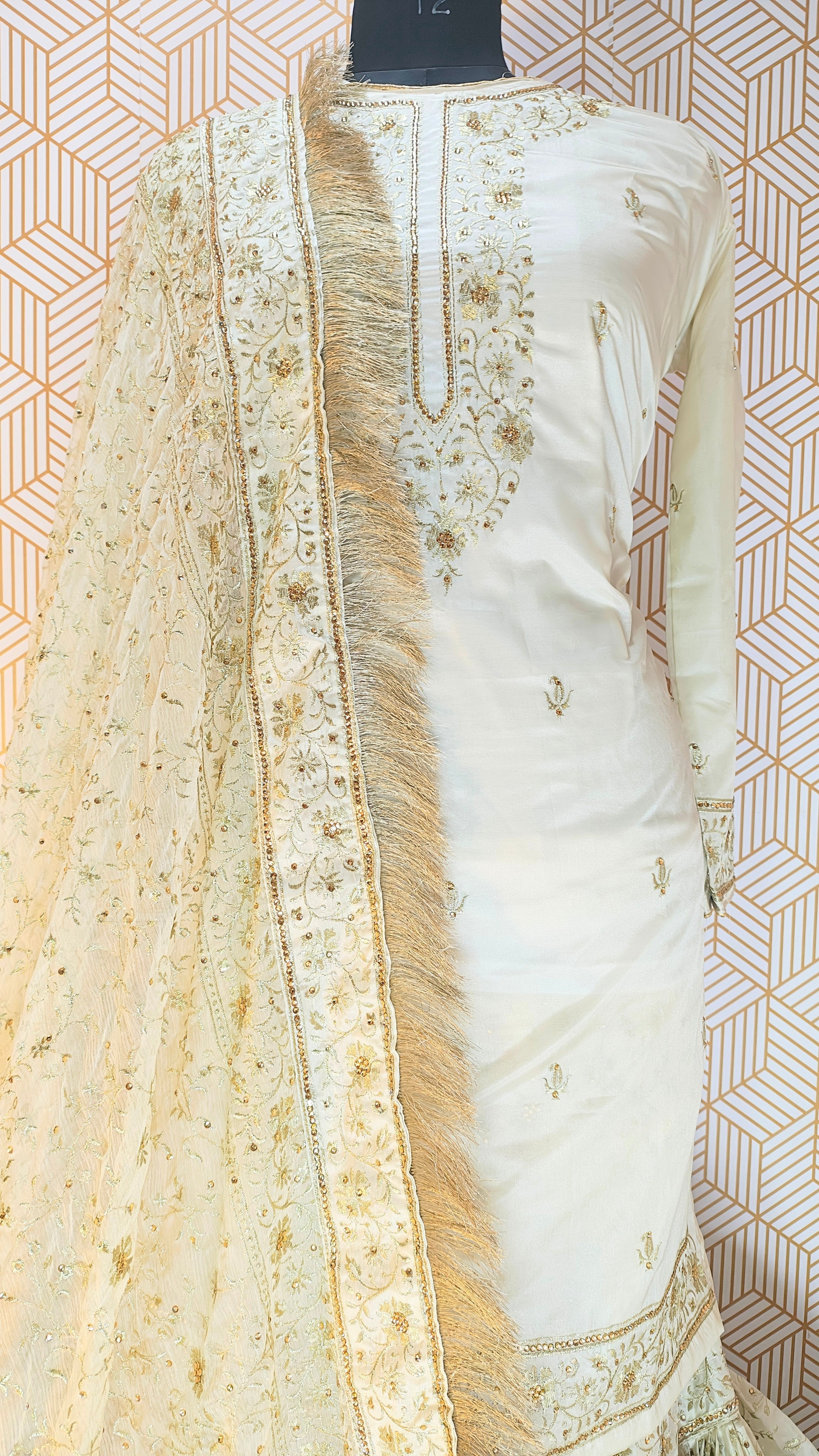 Off white Embroidered Gharara with Viscose silk base