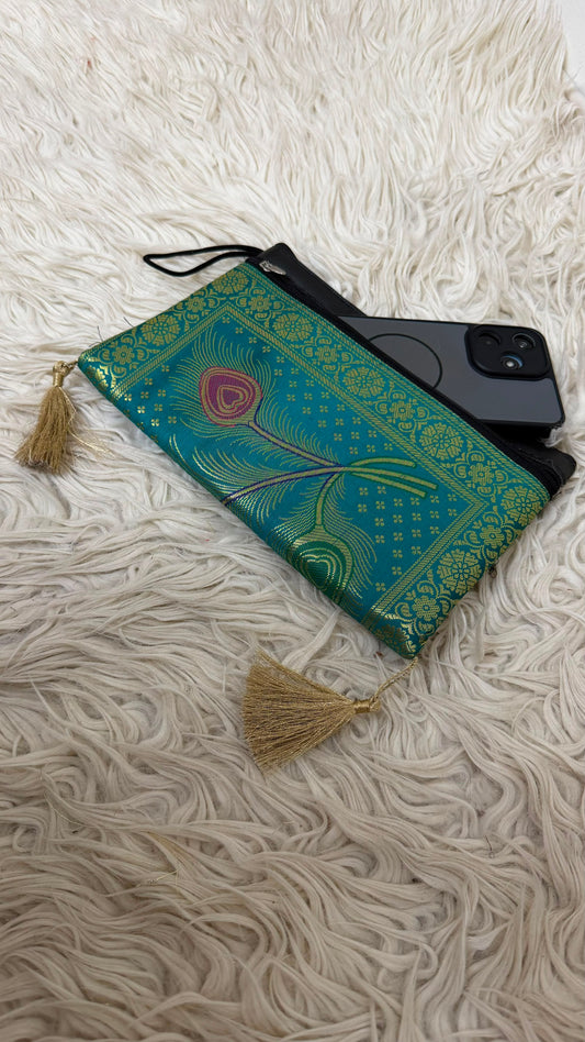 BANARASI SEA GREEN COLOR MORPANKHI WALLET