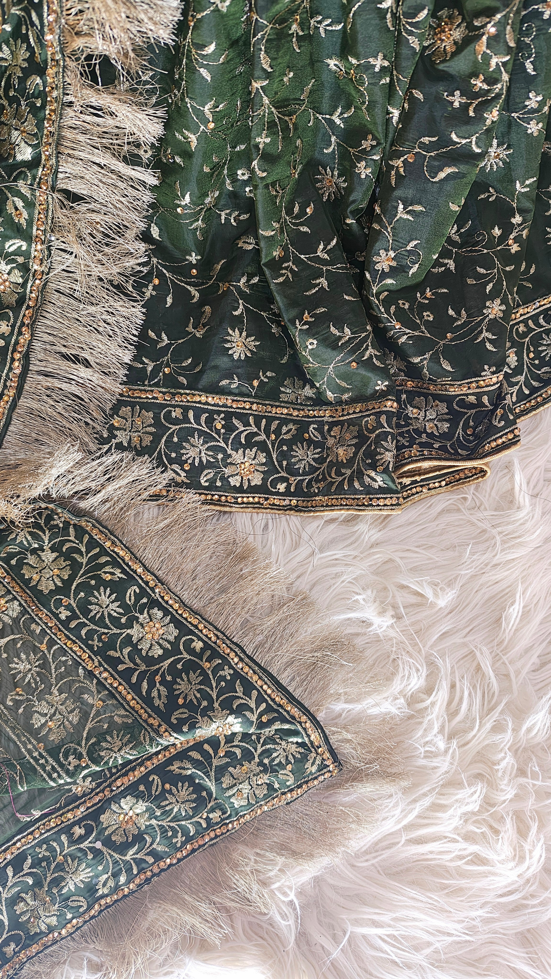 Dark Mehandi green Embroidered Gharara with Viscose silk base