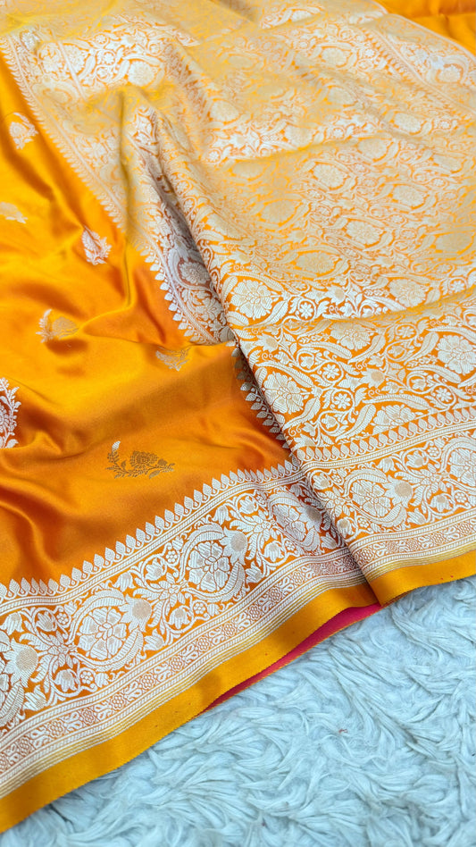 PEACH ORANGE BUTI MASHRU KATAAN SILK