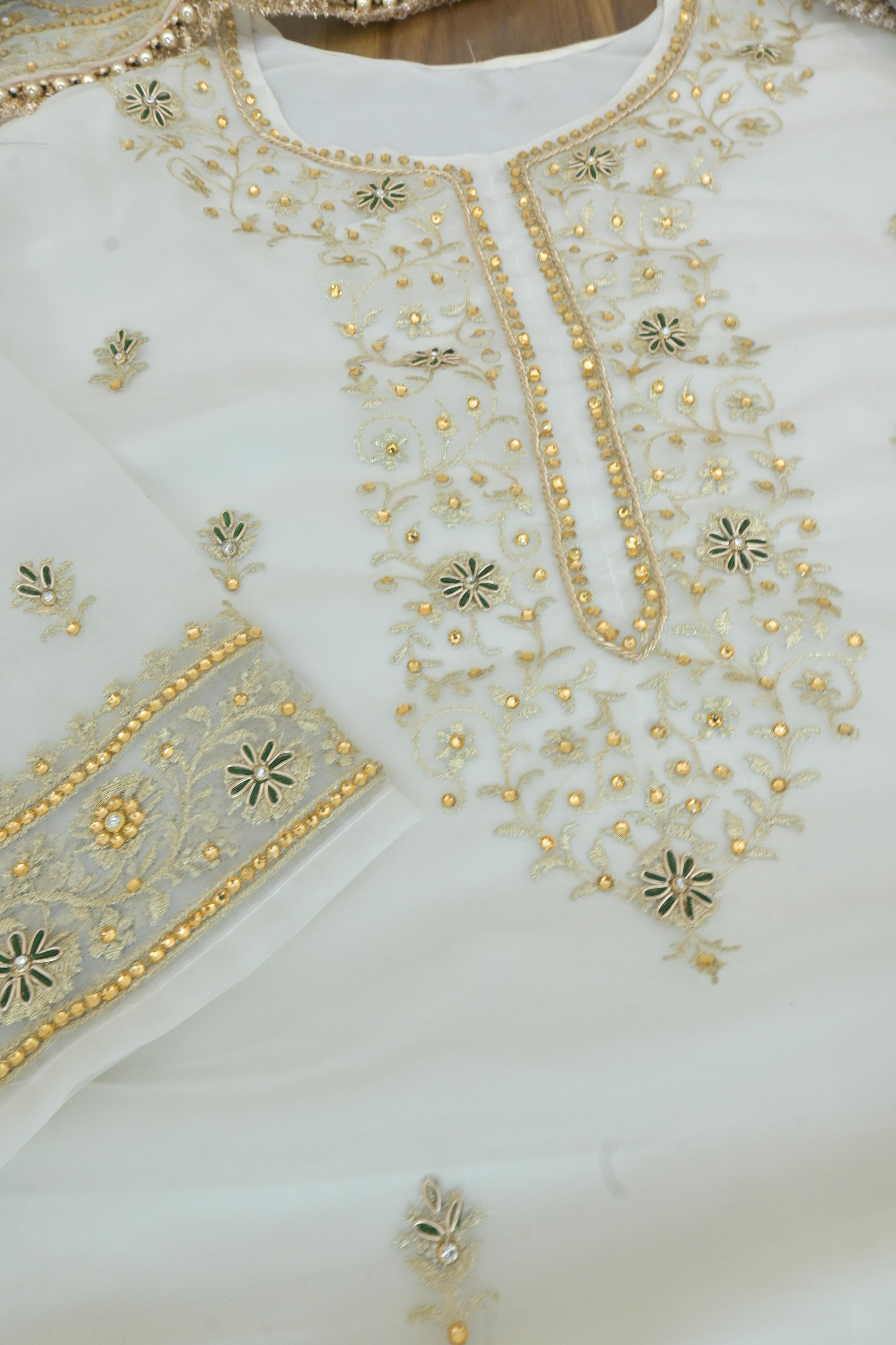 Off white handwork meenakari embroiderded gharara