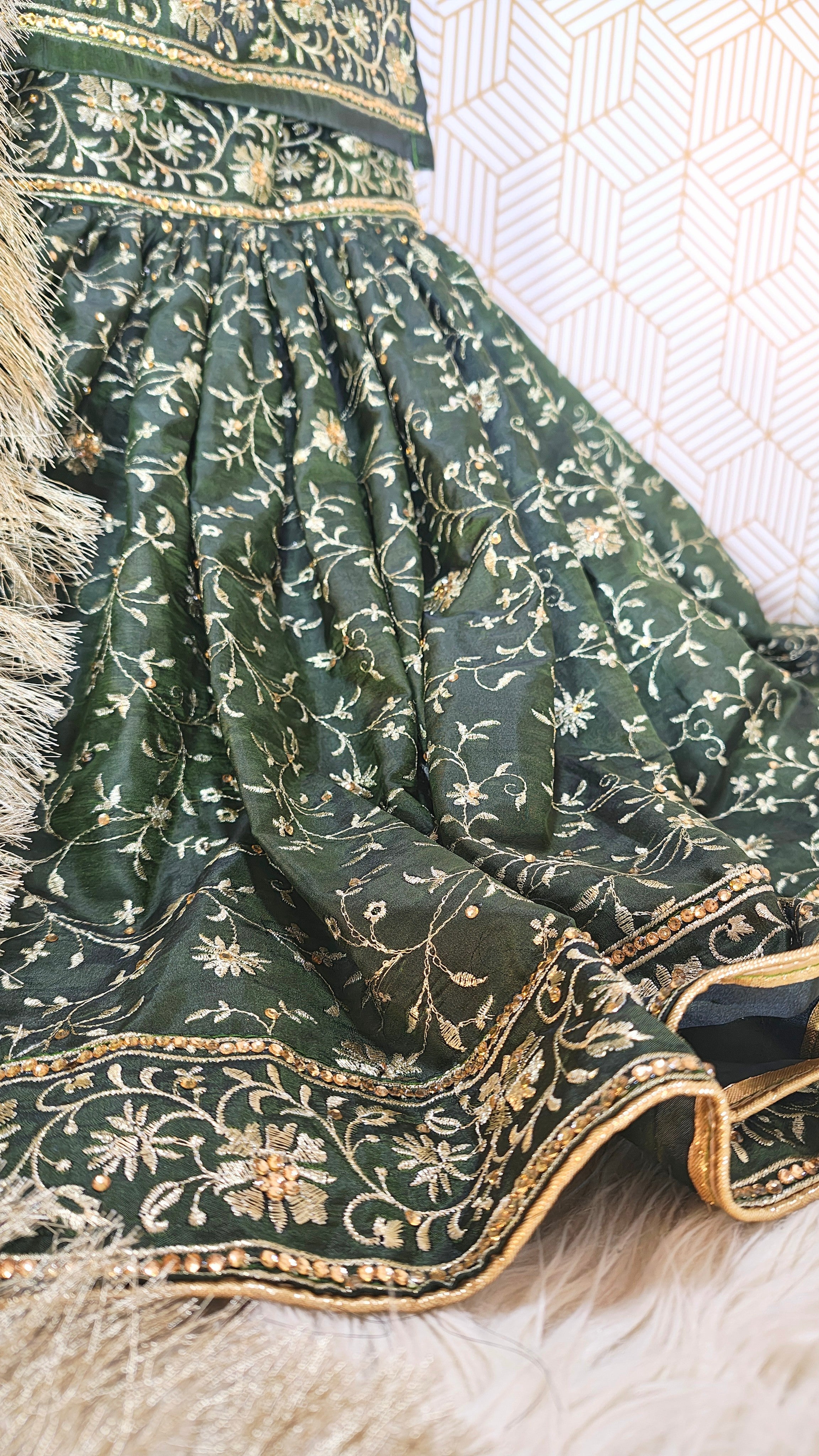 Dark Mehandi green Embroidered Gharara with Viscose silk base
