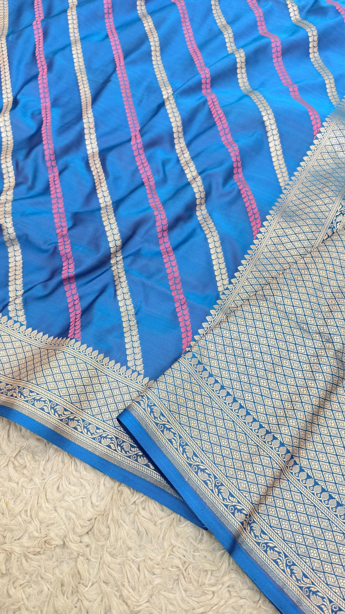 ROYAL BLUE ADA DESIGN MASHRU KATAAN SILK
