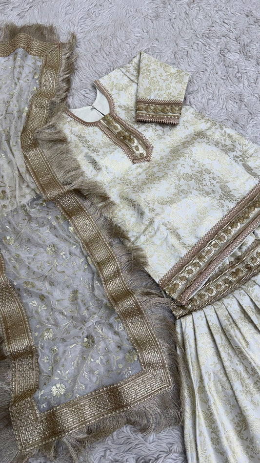 OFF WHITE BANARASI TOP GHARARA