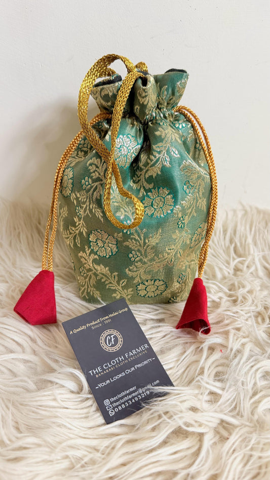 SEA FOAM COLOR BANARASI KIMKHAB POTLI