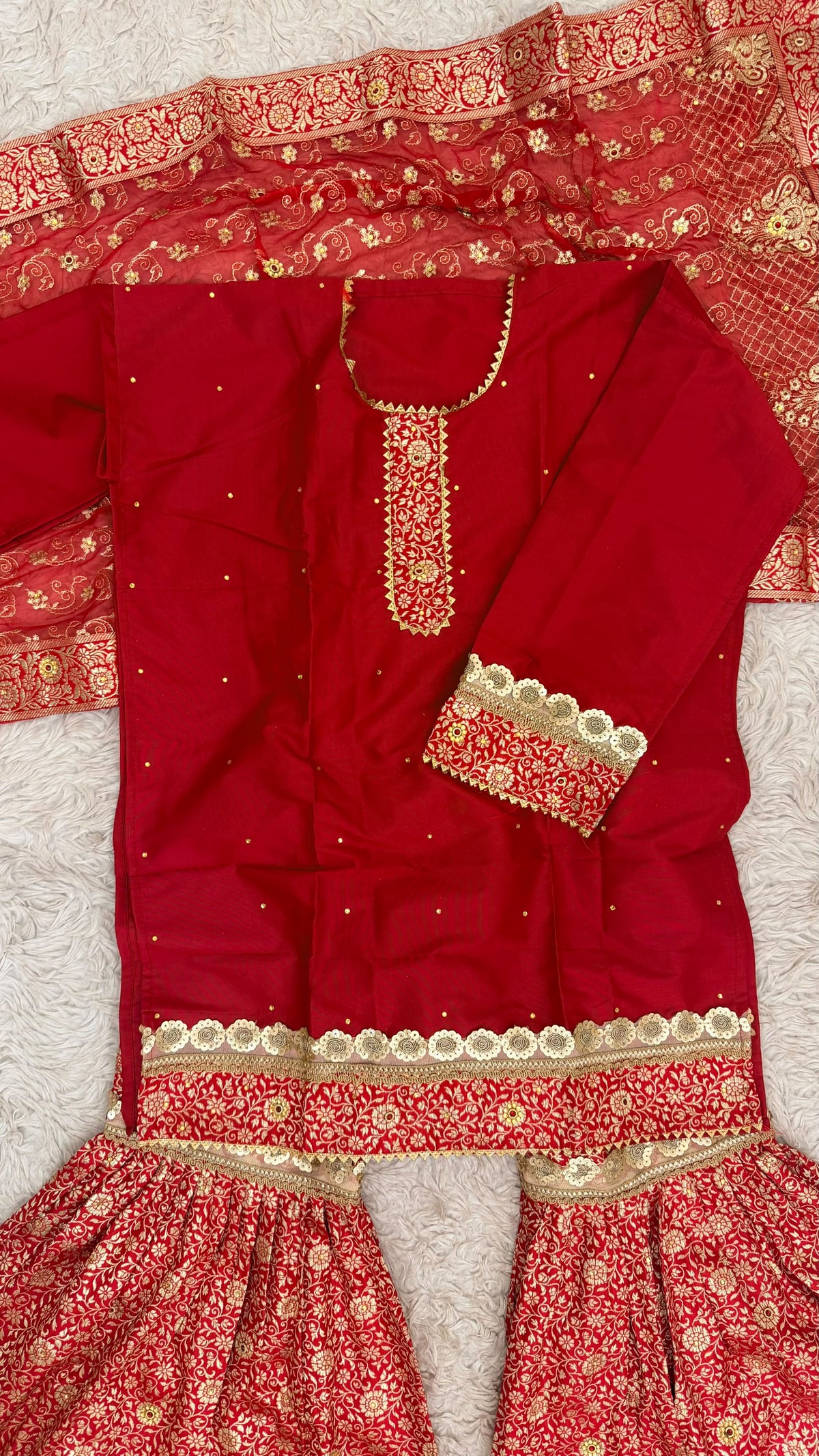 RED kimkhab gharara for little princess