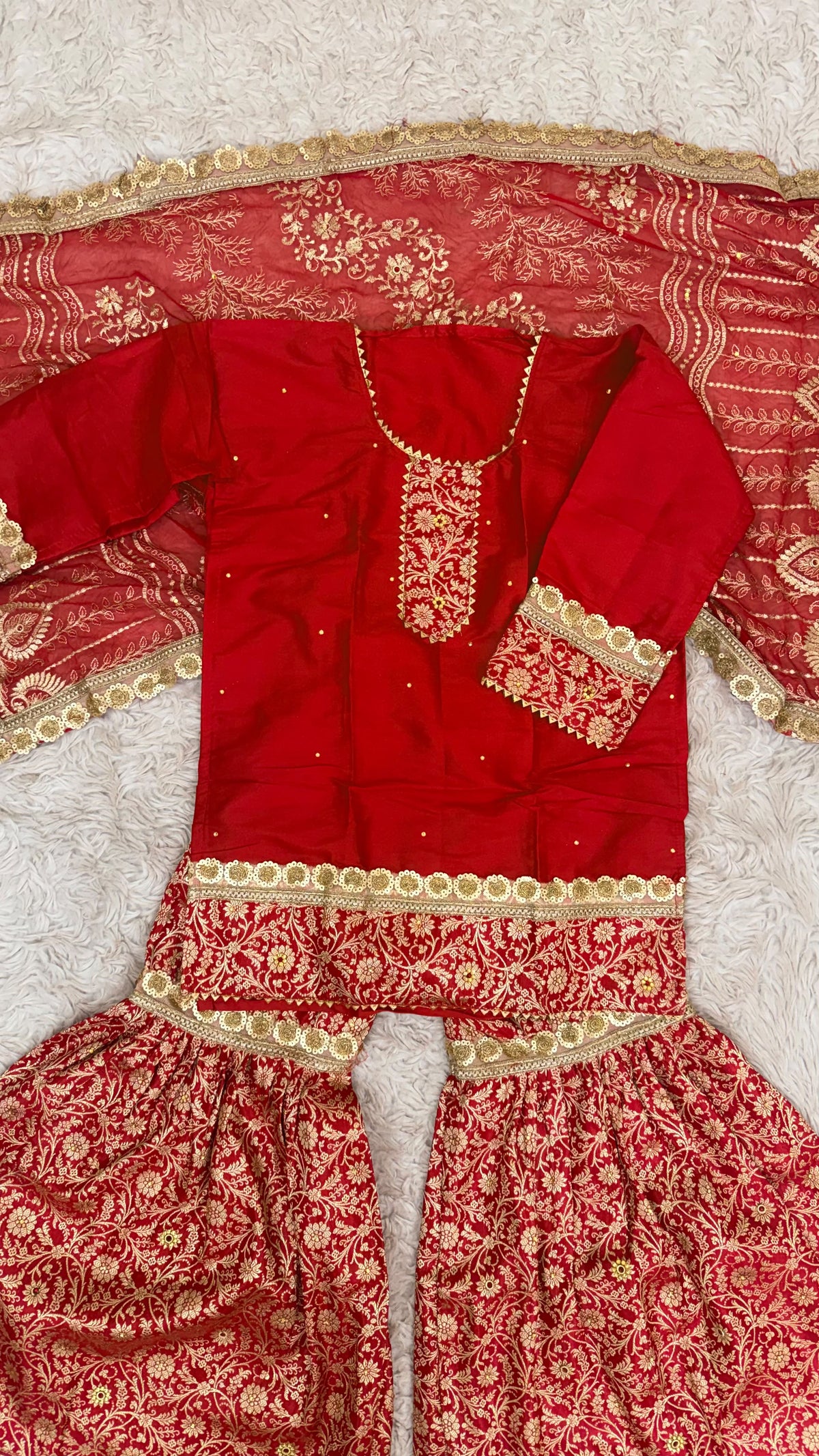 RED kimkhab gharara for little princess
