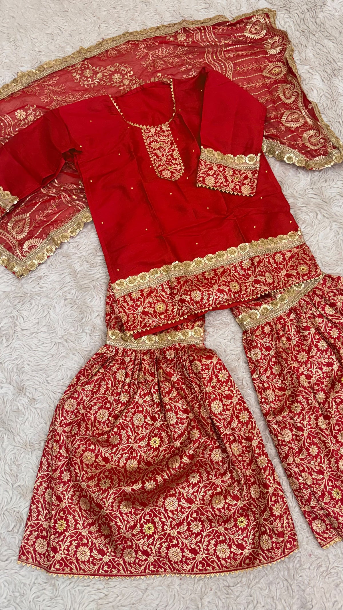 RED kimkhab gharara for little princess