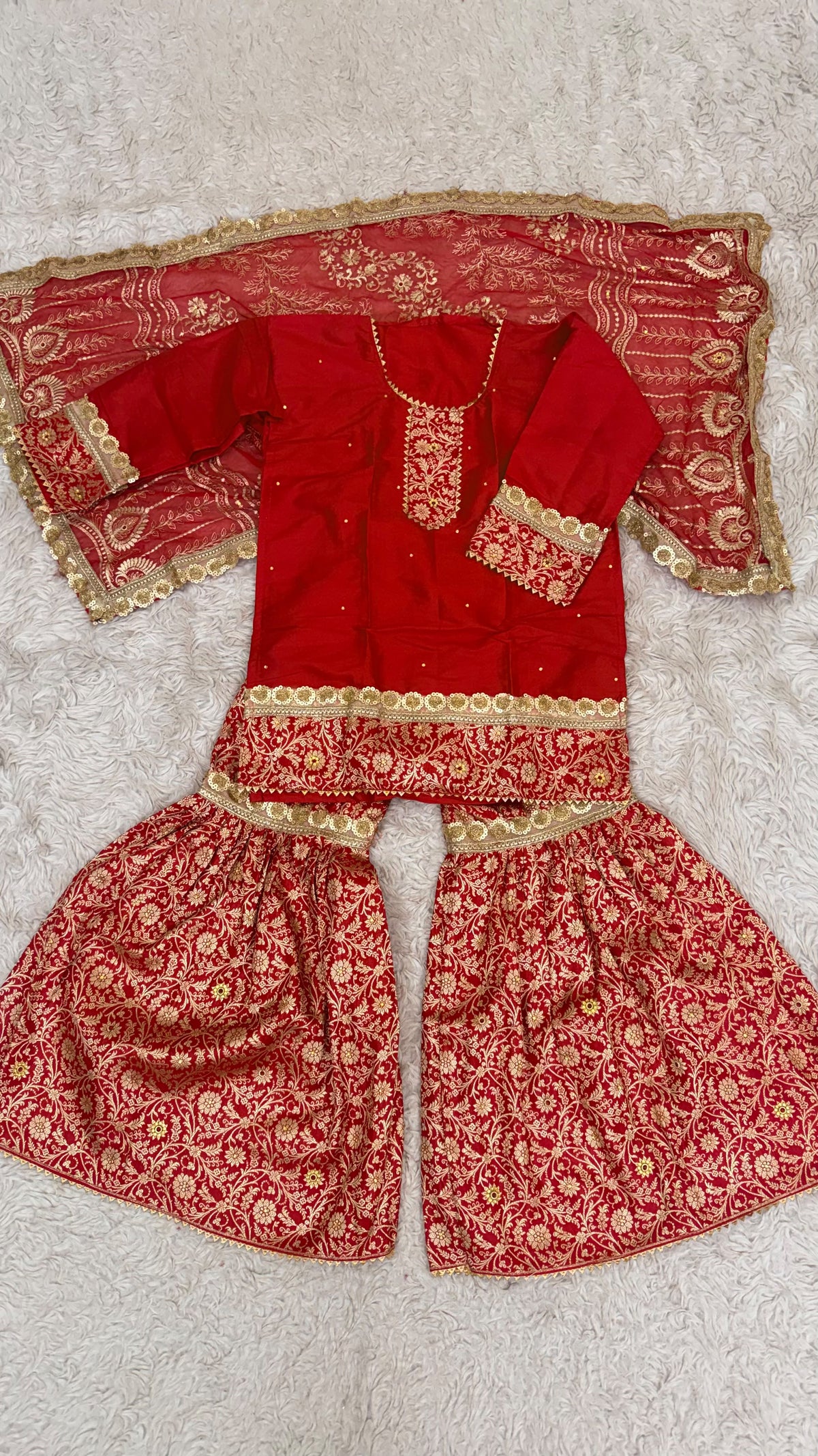 RED kimkhab gharara for little princess